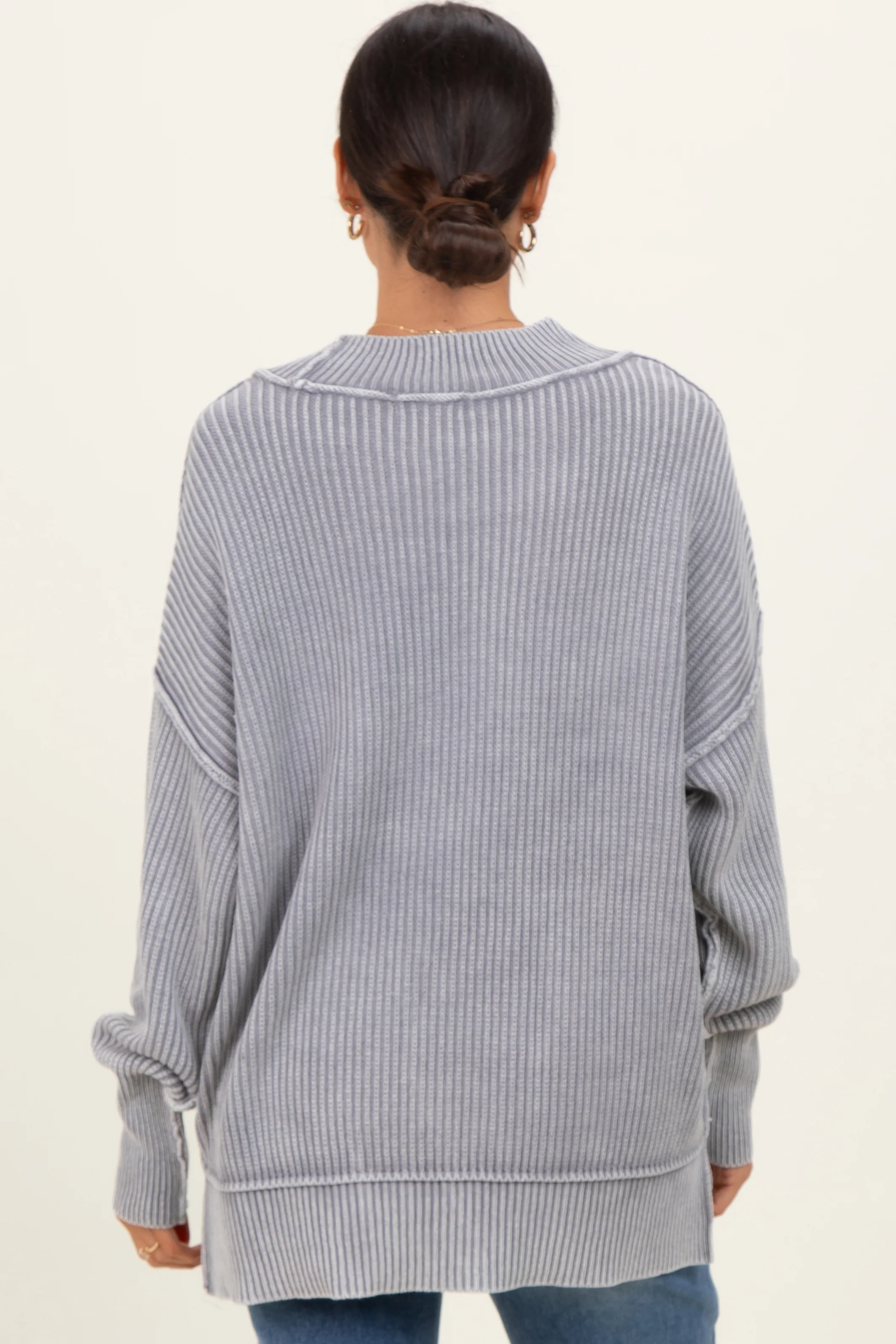 Grey Washed Side Slit Oversized Sweater - Image 4