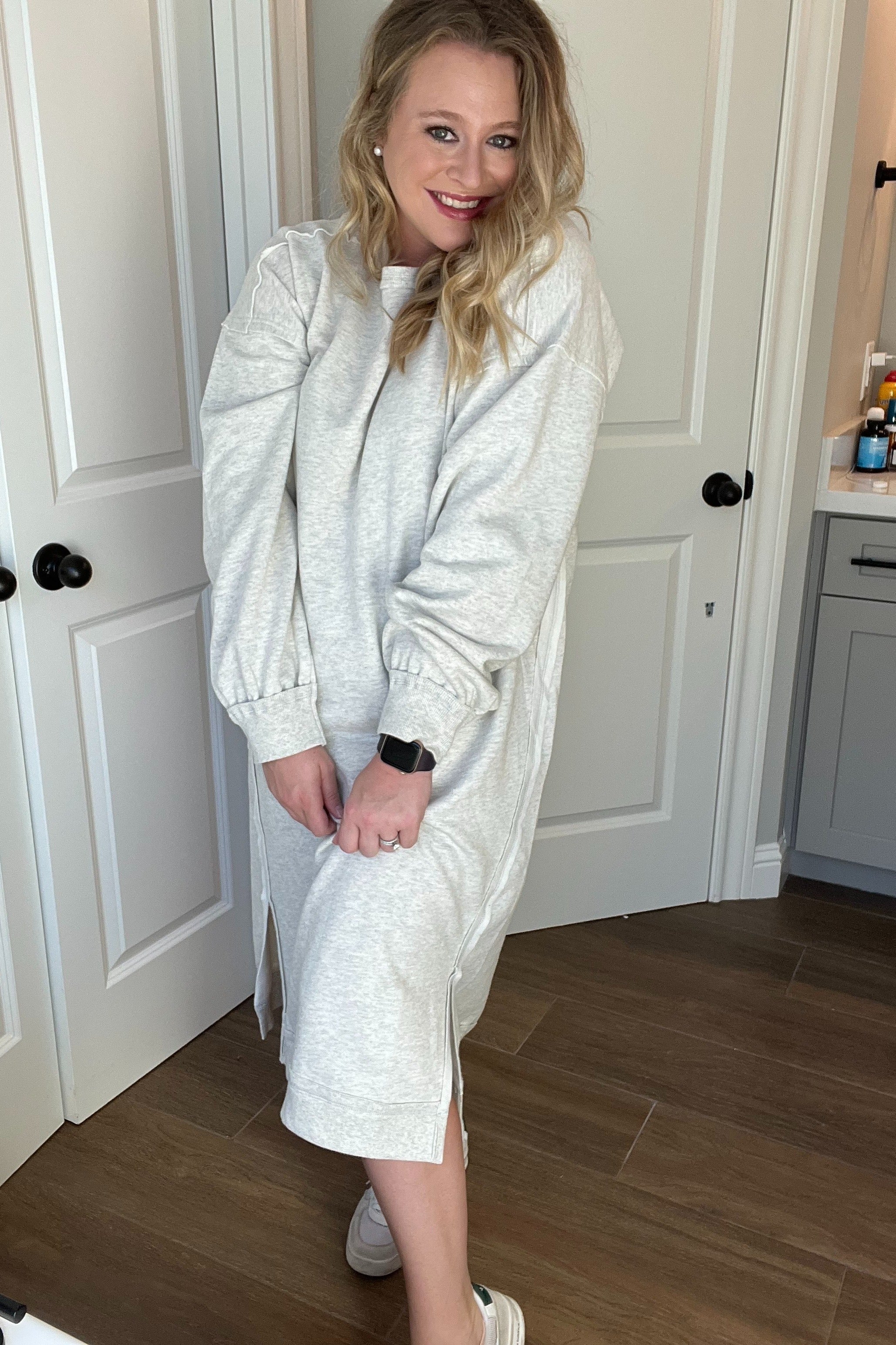 Heather Beige Sweatshirt Midi Dress - Image 5