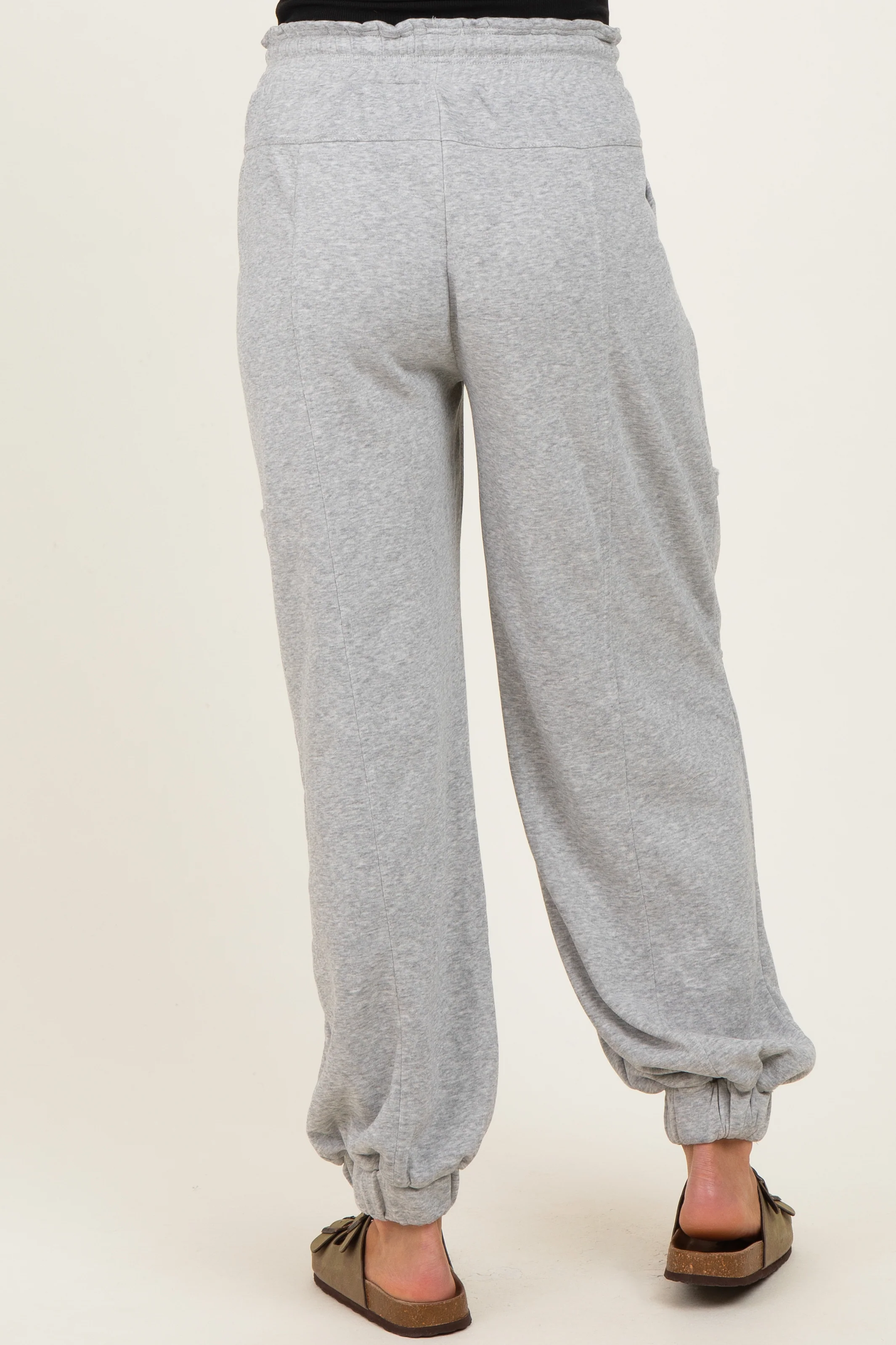 Heather Gray Ruffle Waist Burnout Maternity Jogger Pants - Image 4