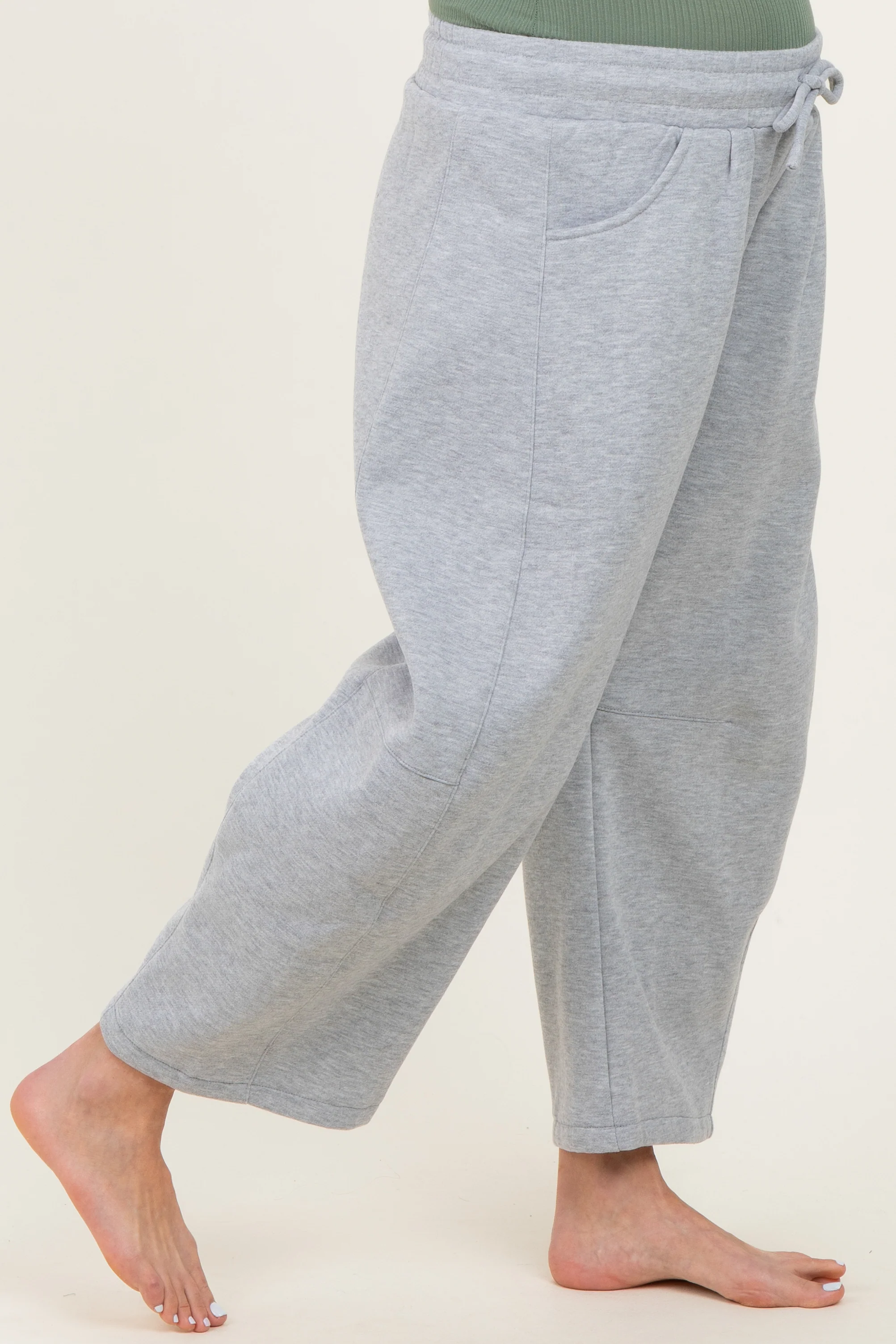 Heather Grey Barrel Leg Drawstring Maternity Sweatpants - Image 3