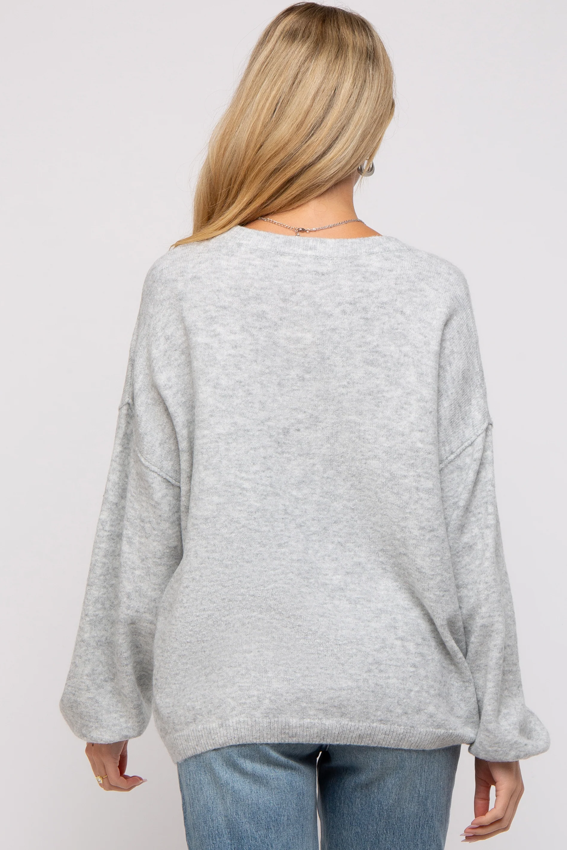 Heather Grey Basic Drop Shoulder Maternity Sweater - Image 3