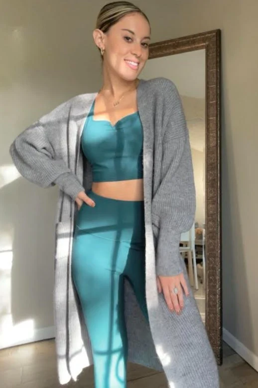 Heather Grey Bubble Sleeve Long Cardigan - Image 5