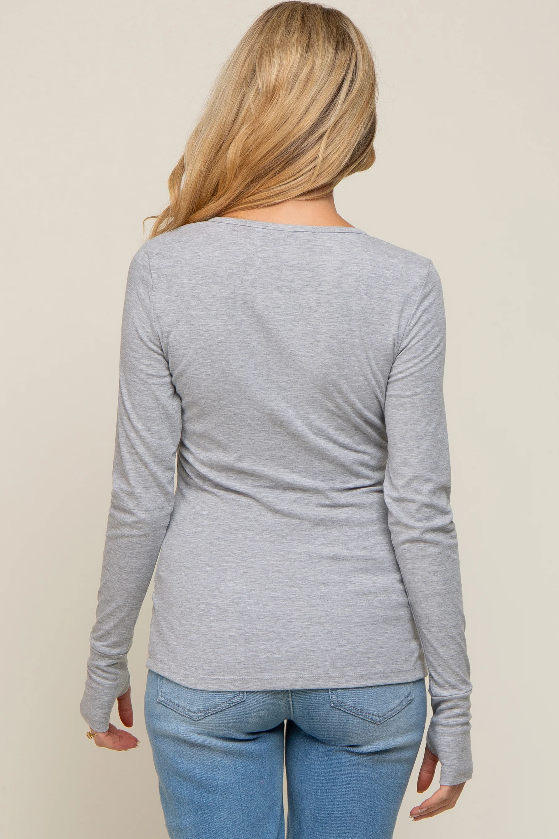 Heather Grey Button Front Long Sleeve Maternity Top - Image 3