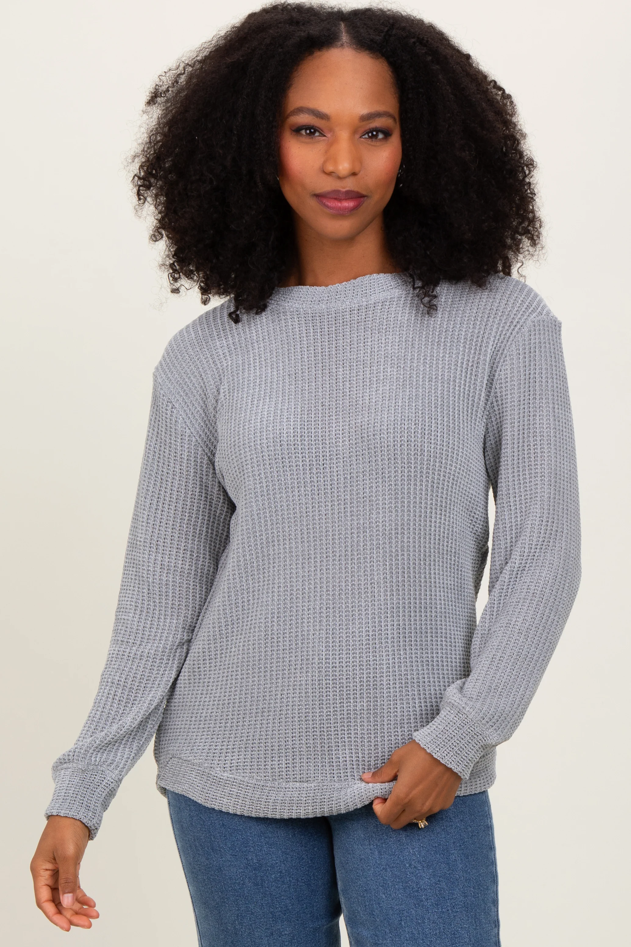 Heather Grey Chenille Knit Maternity Sweater - Image 5