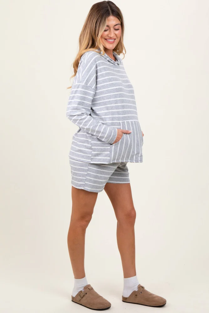 Heather Grey Cozy Striped Ribbed Two-Piece Maternity Lounge Set - Image 3