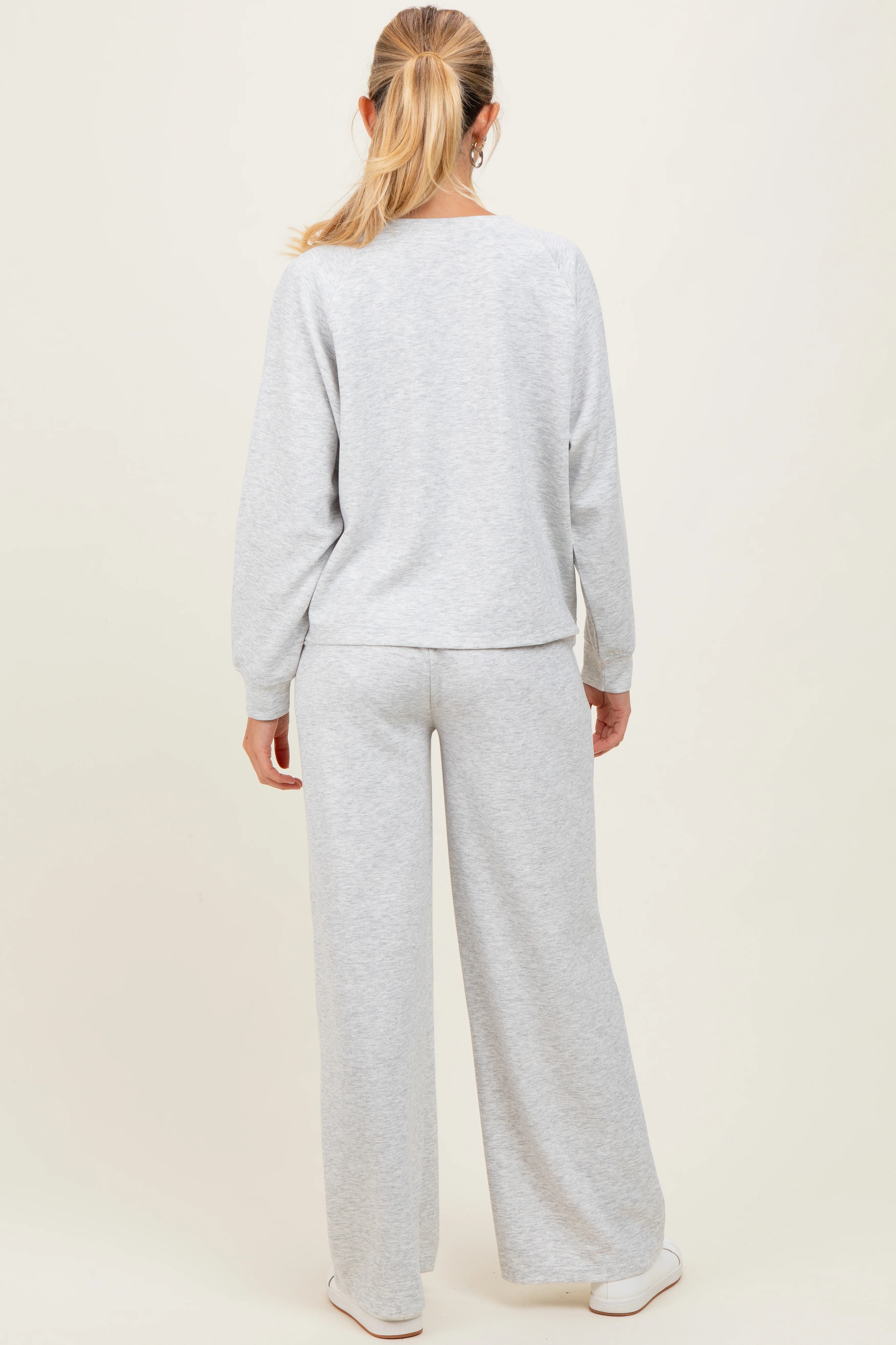 Heather Grey Crewneck Pullover Pant Maternity Set - Image 3