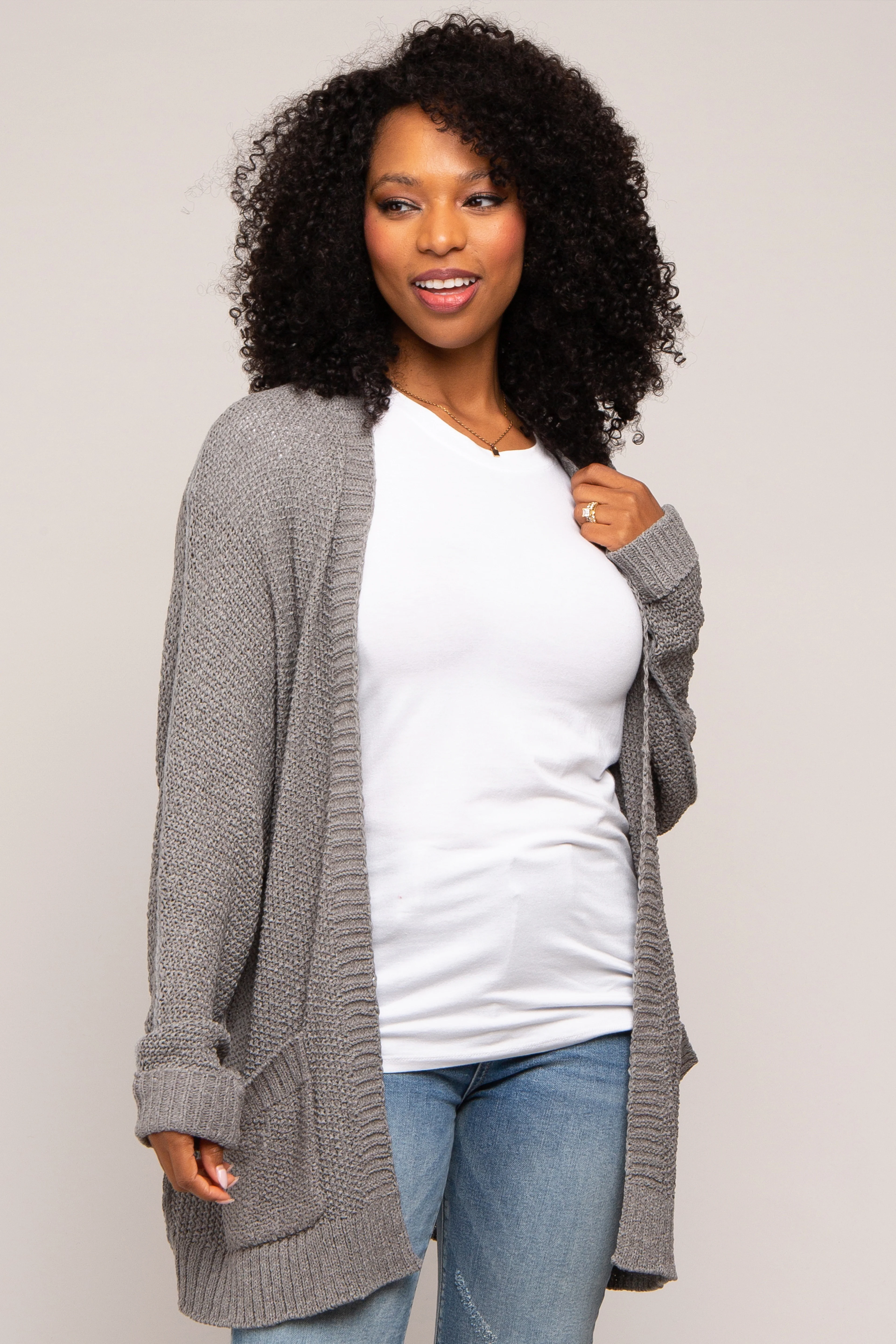 Heather Grey Cuff Sleeve Maternity Cardigan - Image 5