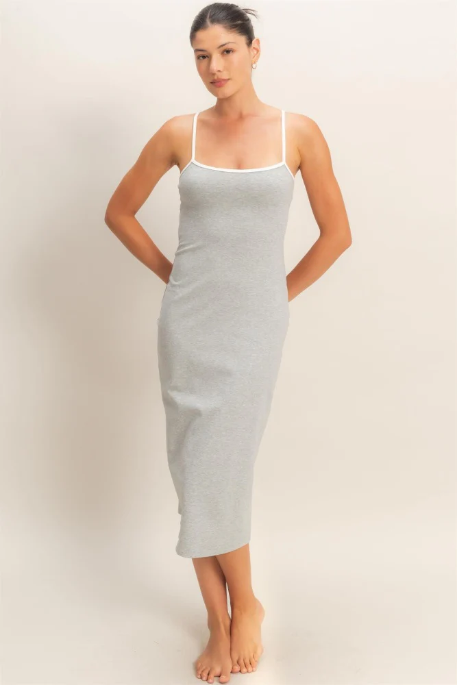 Heather Grey Cutout Fitted Midi Dress - Image 4