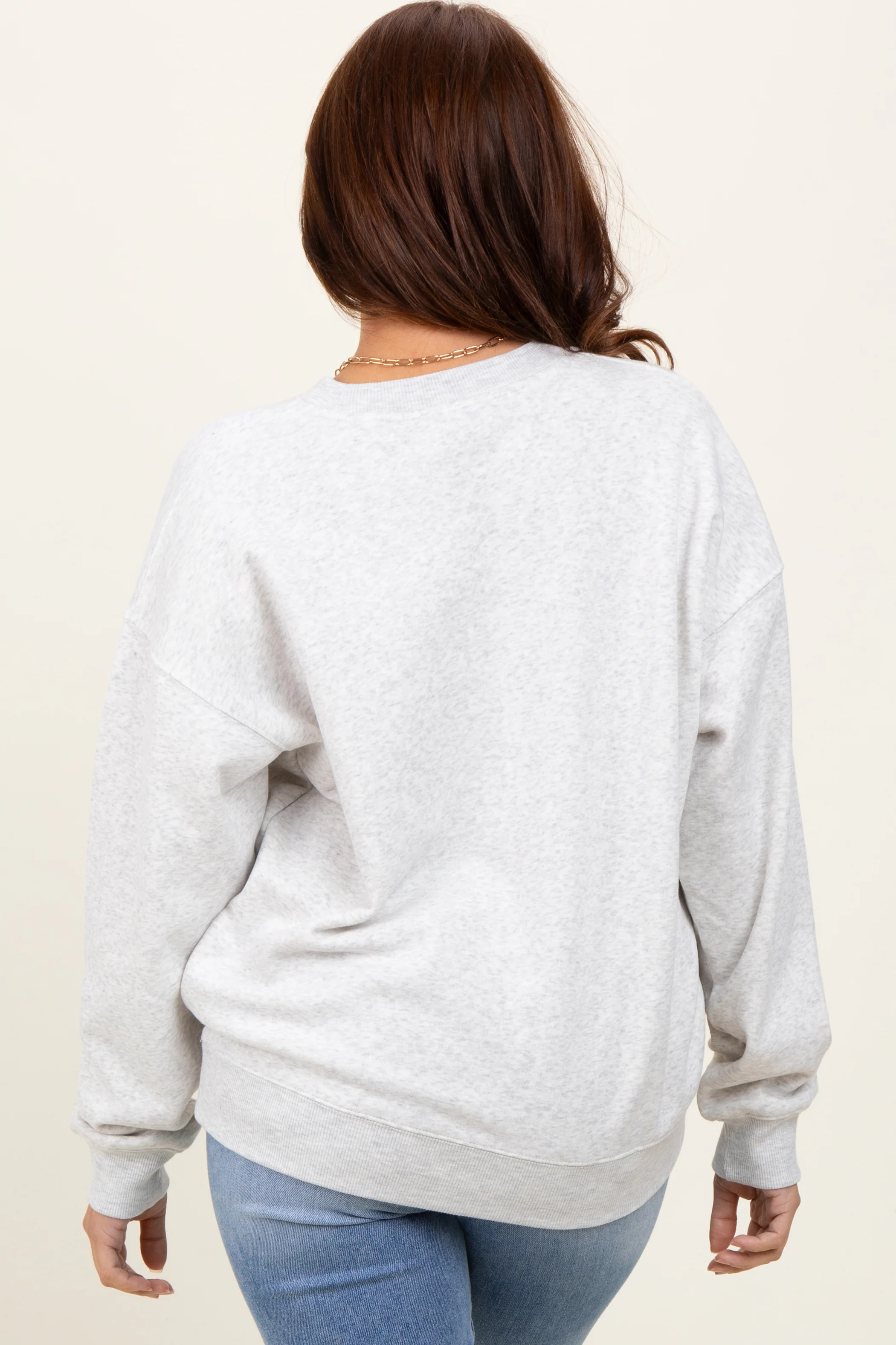 Heather Grey Fleece Crew Neck Relaxed Fit Sweatshirt - Image 3