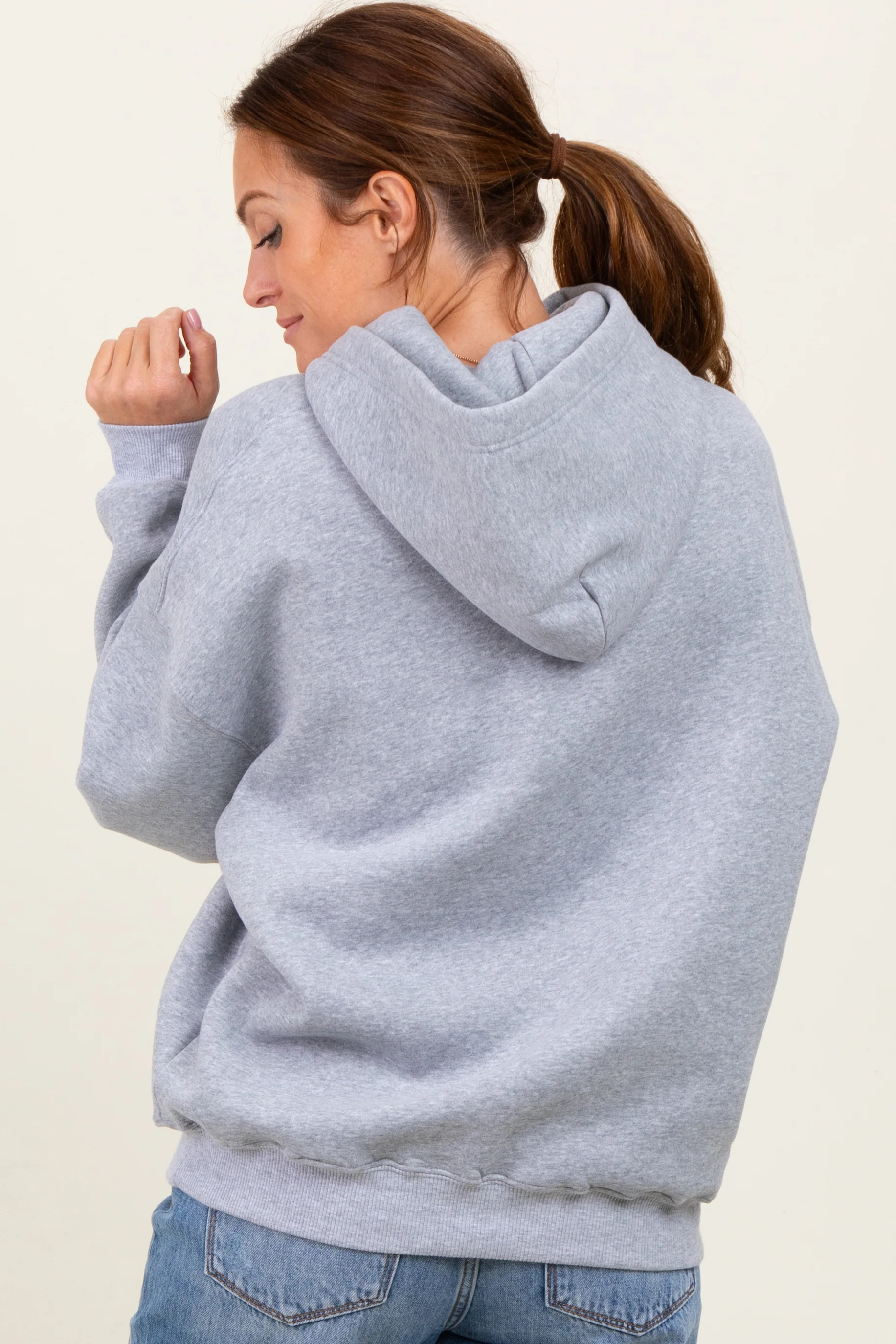 Heather Grey Fleece Oversized Pullover Hoodie - Image 3