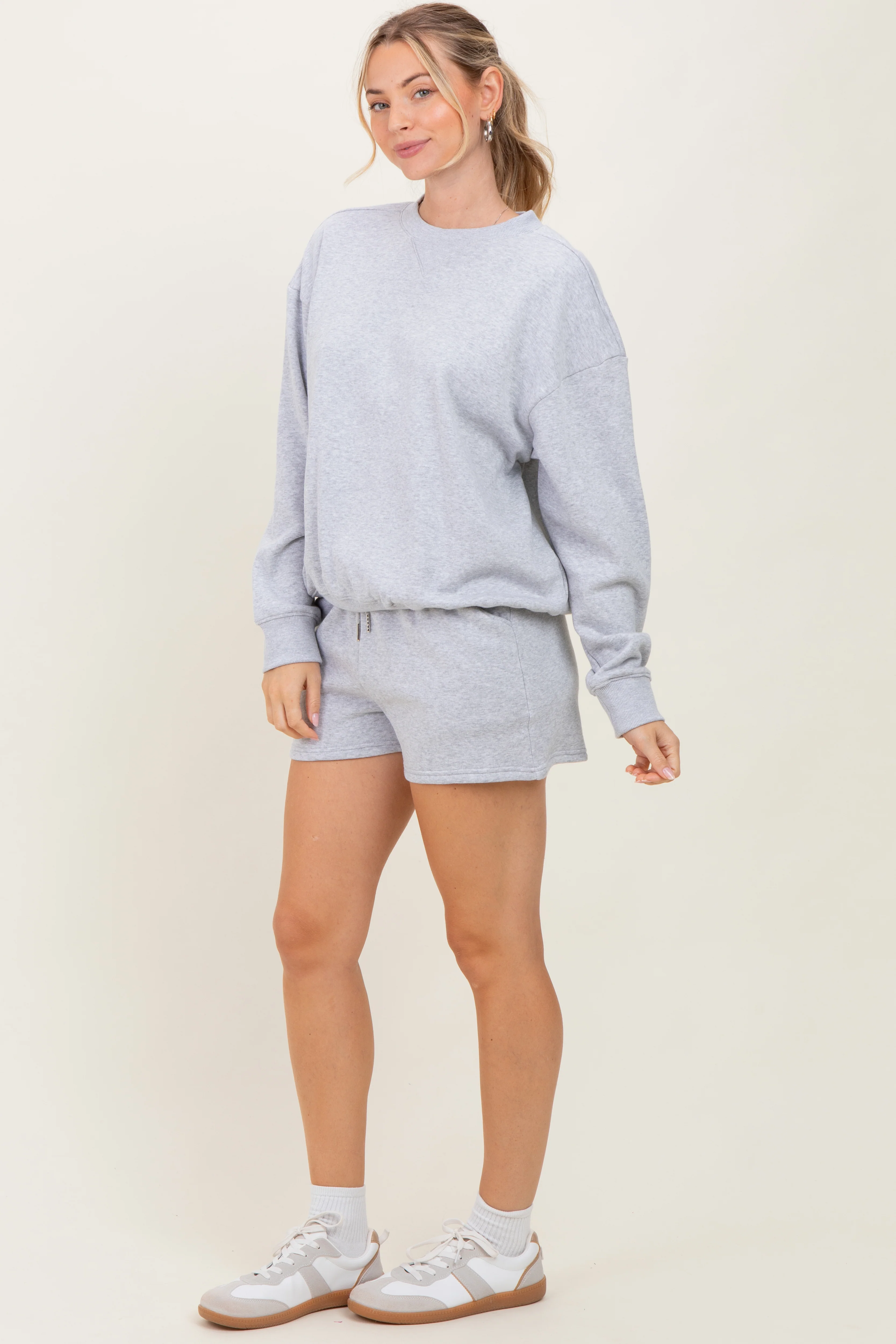 Heather Grey Fleece Sweatshirt Shorts Set - Image 4
