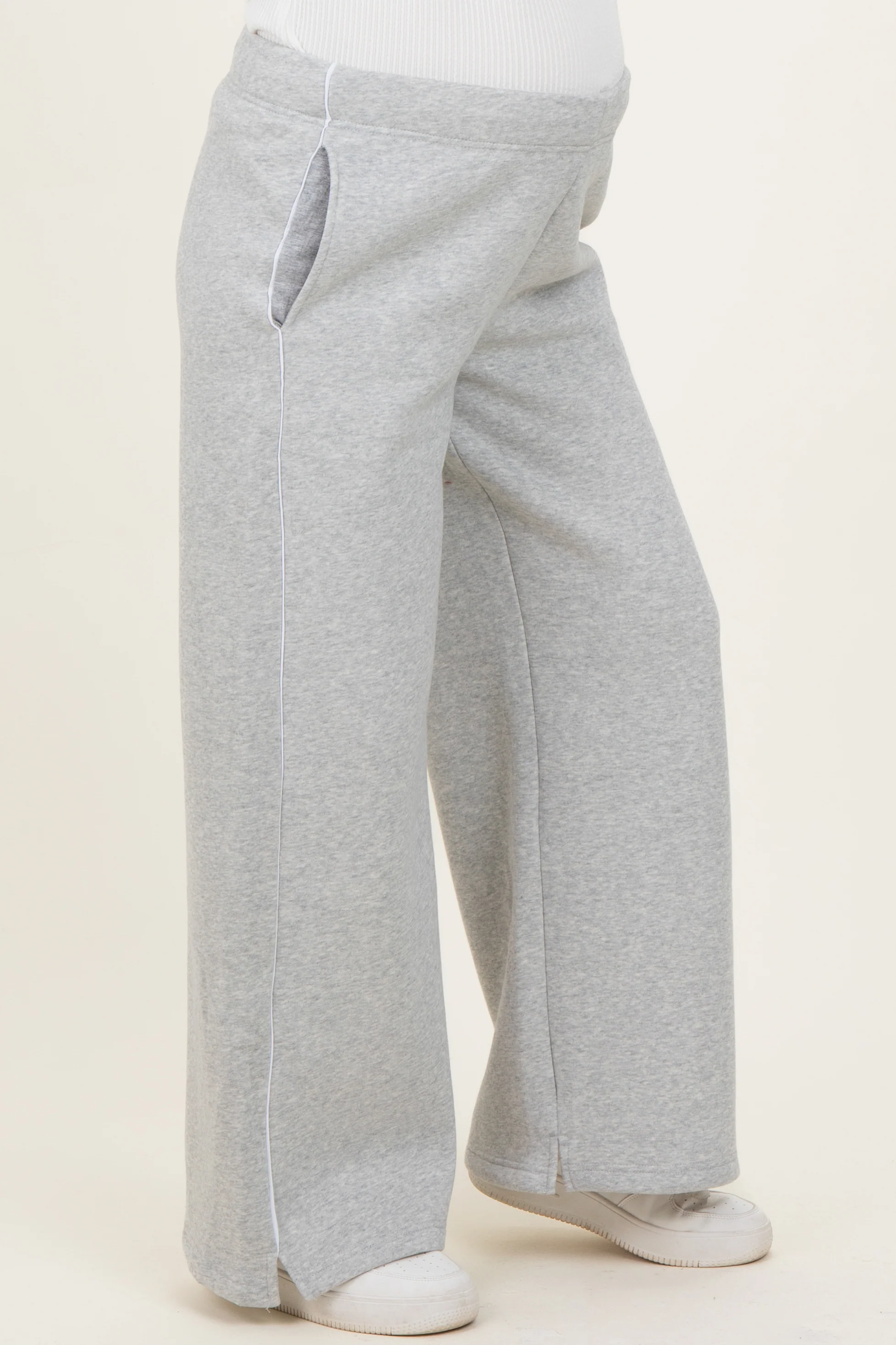Heather Grey Fleece Wide Leg Maternity Sweatpants - Image 4