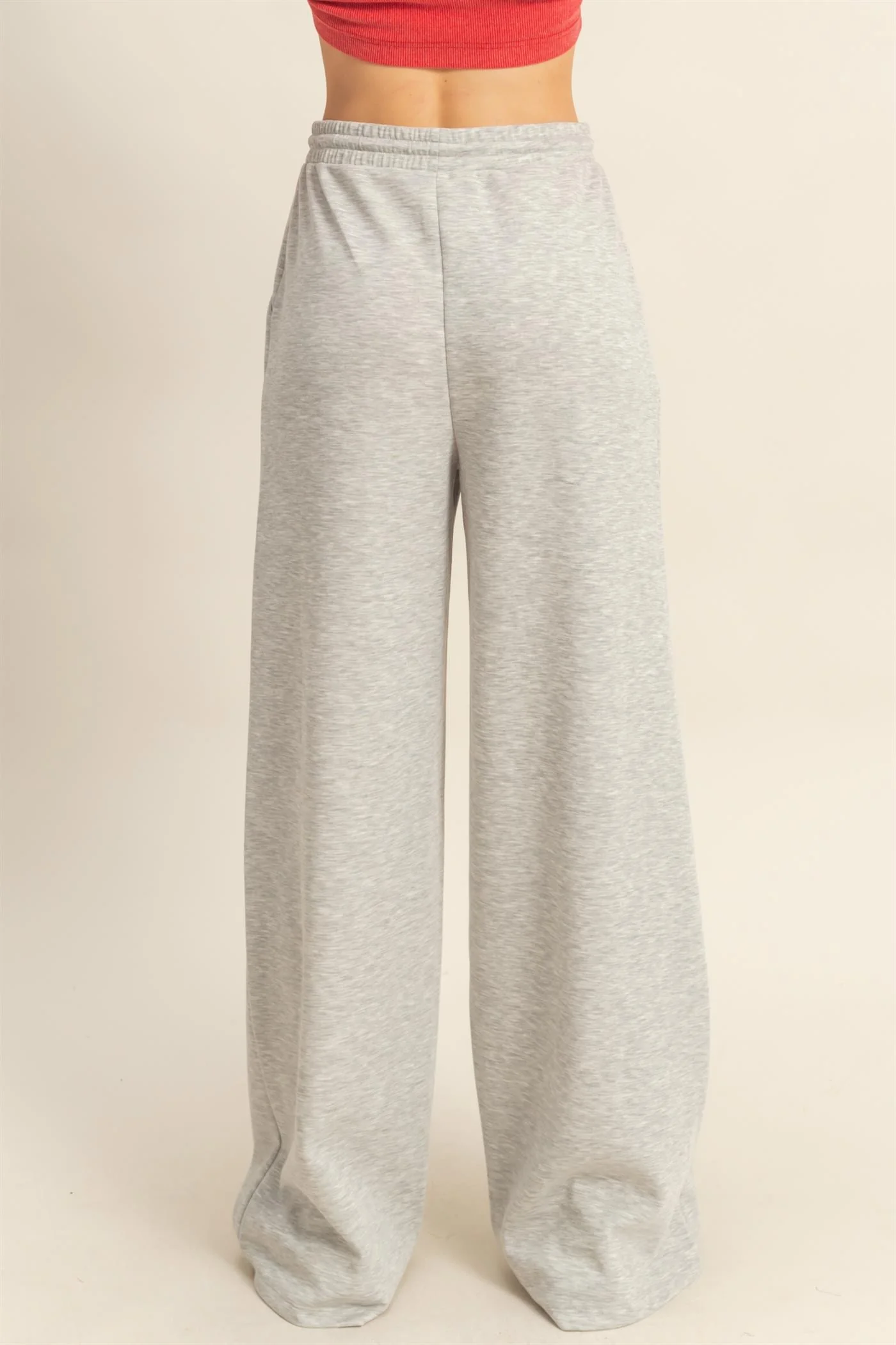 Heather Grey Flowy Knit Drawstring Pants - Image 4