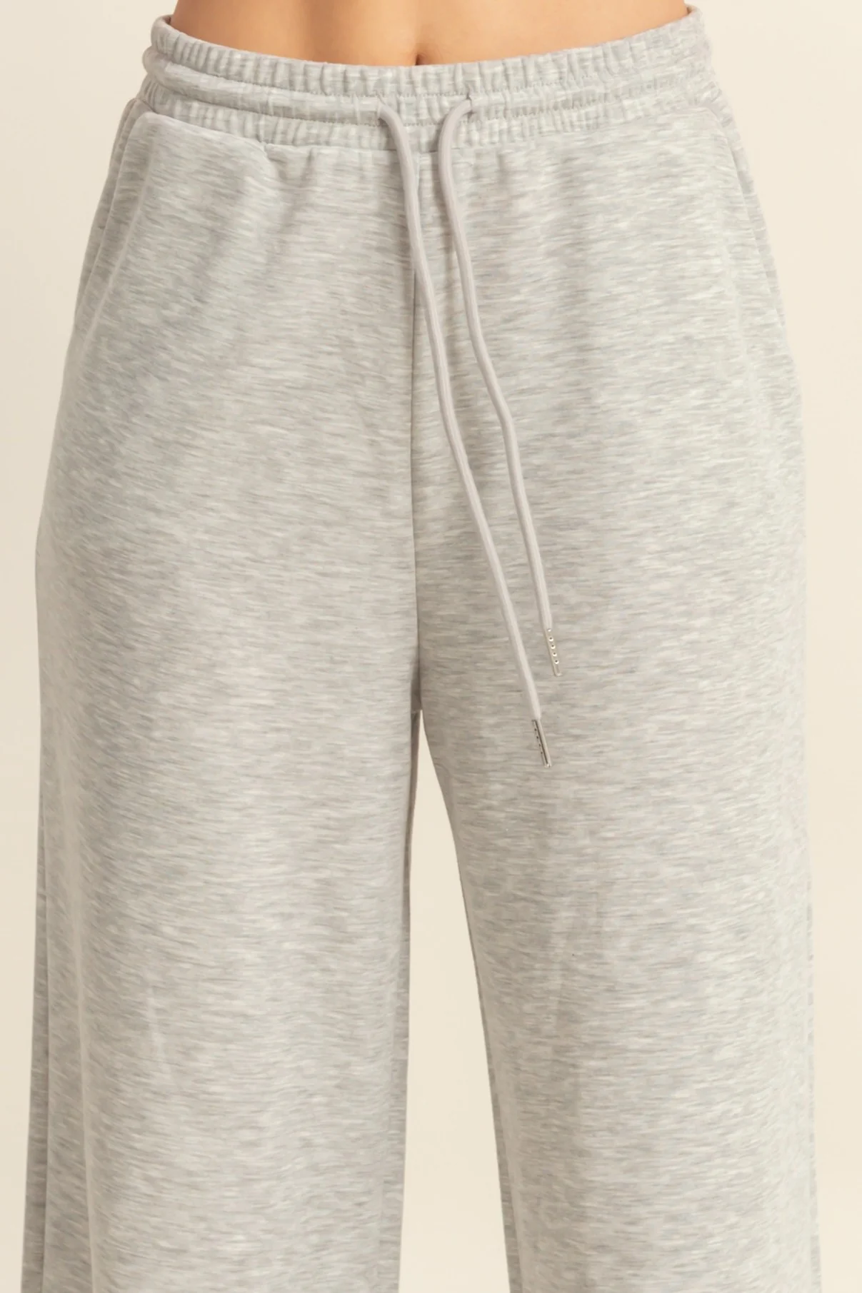 Heather Grey Flowy Knit Drawstring Pants - Image 5