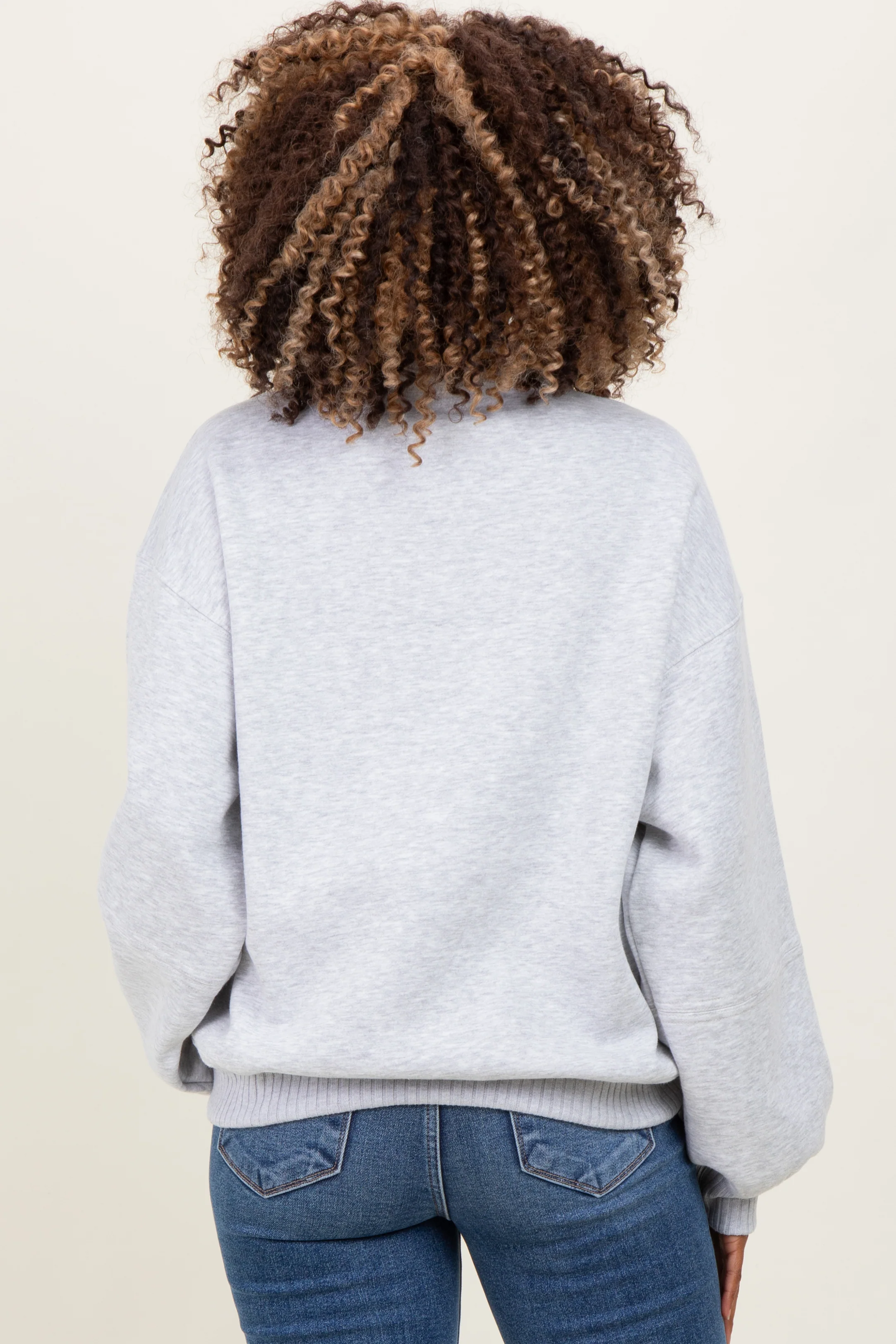 Heather Grey French Terry Quarter Zip Maternity Pullover - Image 3