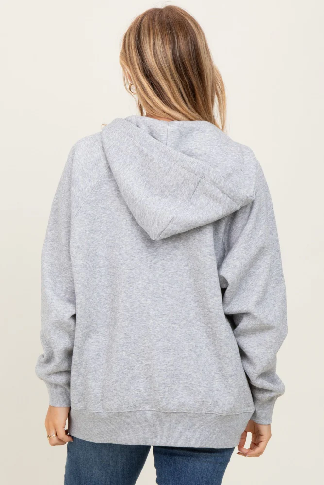 Heather Grey Front Zipper Hooded Sweater - Image 3