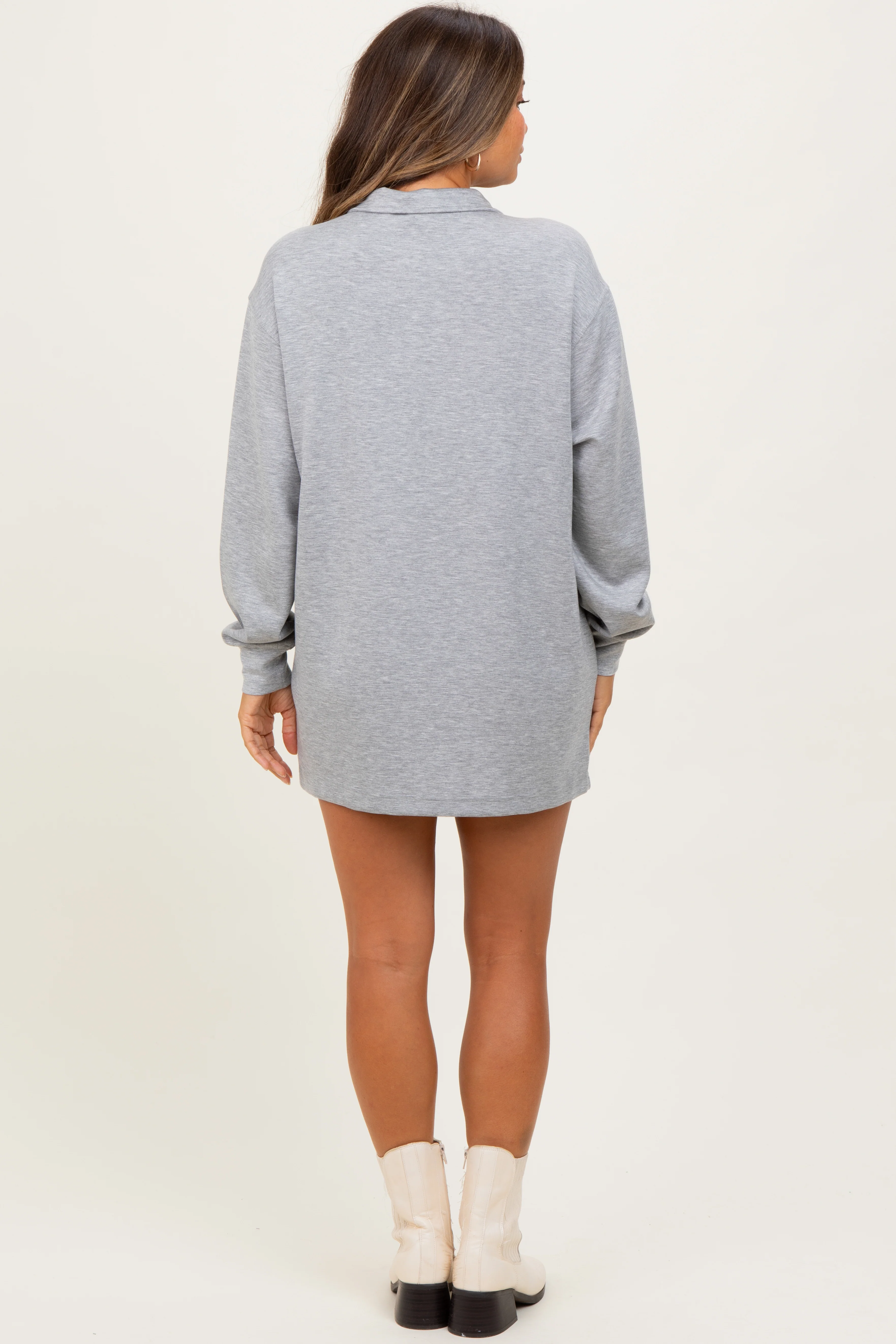 Heather Grey Half Zip Long Sleeve Maternity Mini Dress - Image 4