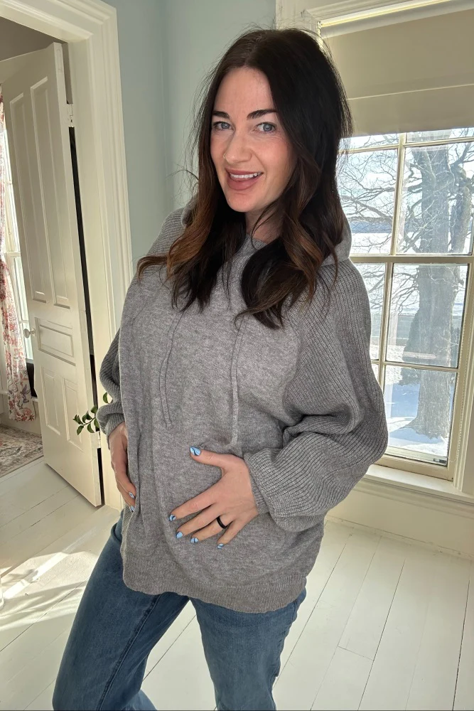 Heather Grey Long Sleeve Maternity Hoodie Sweater - Image 5