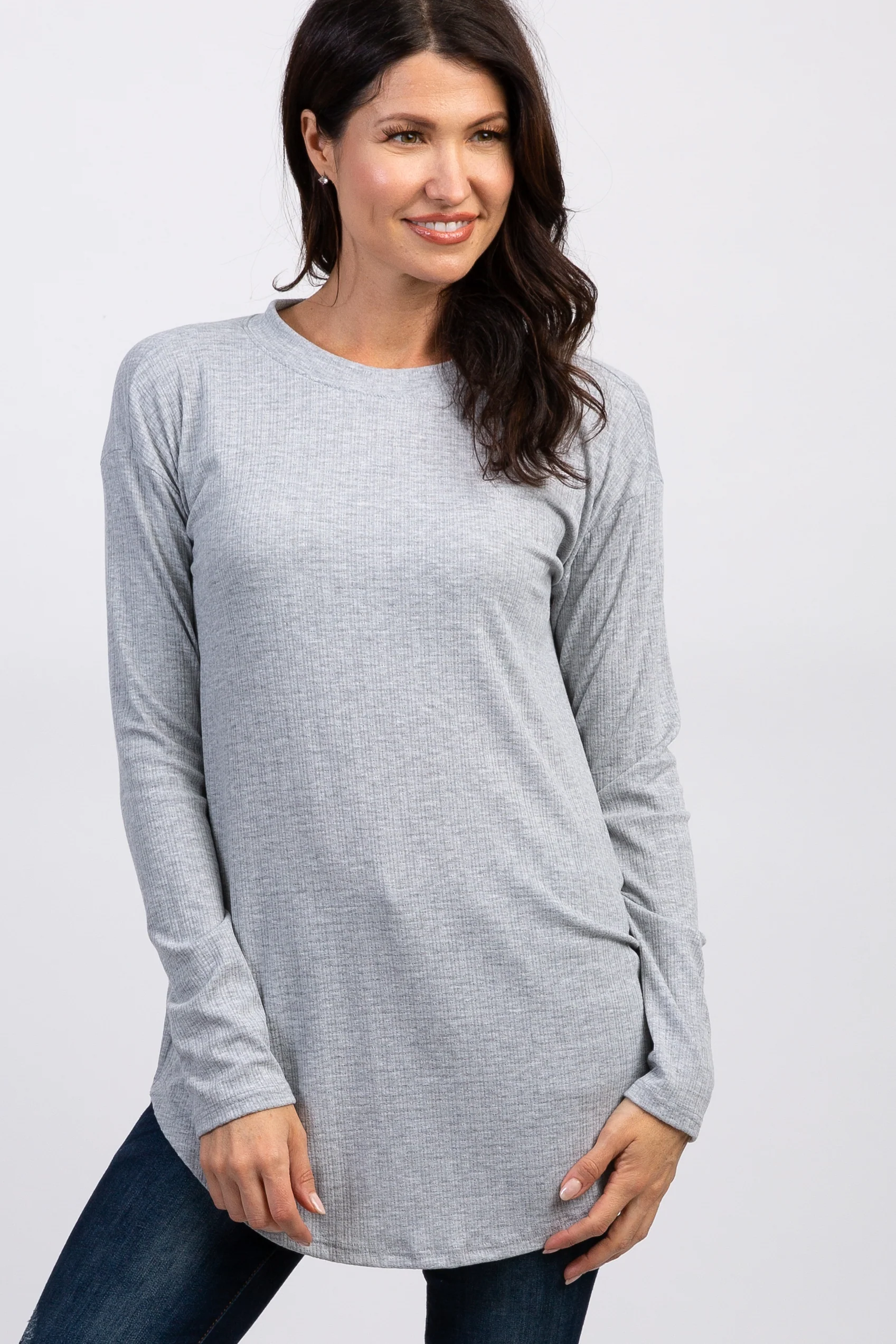 Heather Grey Long Sleeve Ribbed Maternity Top - Image 4