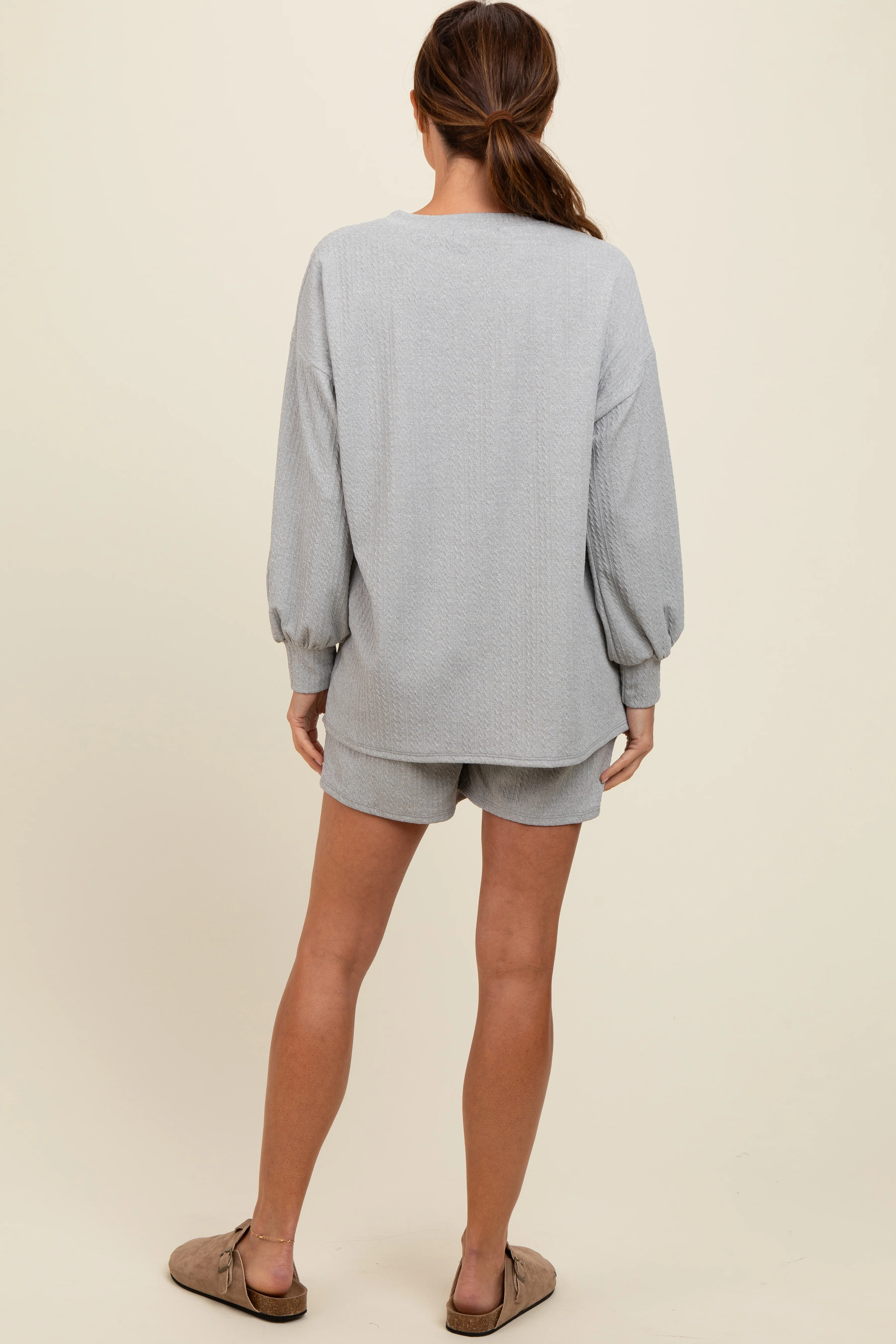 Heather Grey Long Sleeve Short Set - Image 4