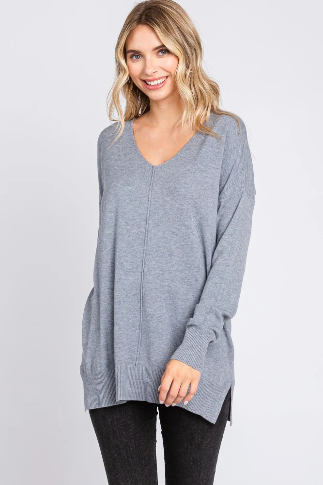 Heather Grey Long Sleeve Side Slit Maternity Sweater - Image 6