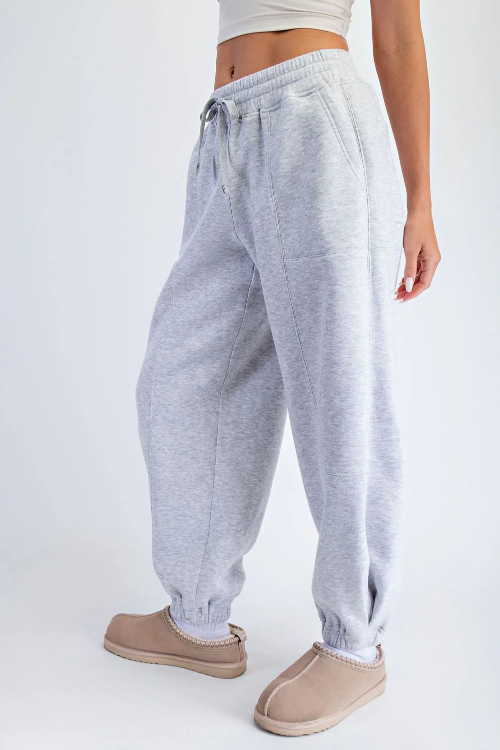 Heather Grey Multi Seam Fleece Sweatpants - Image 3