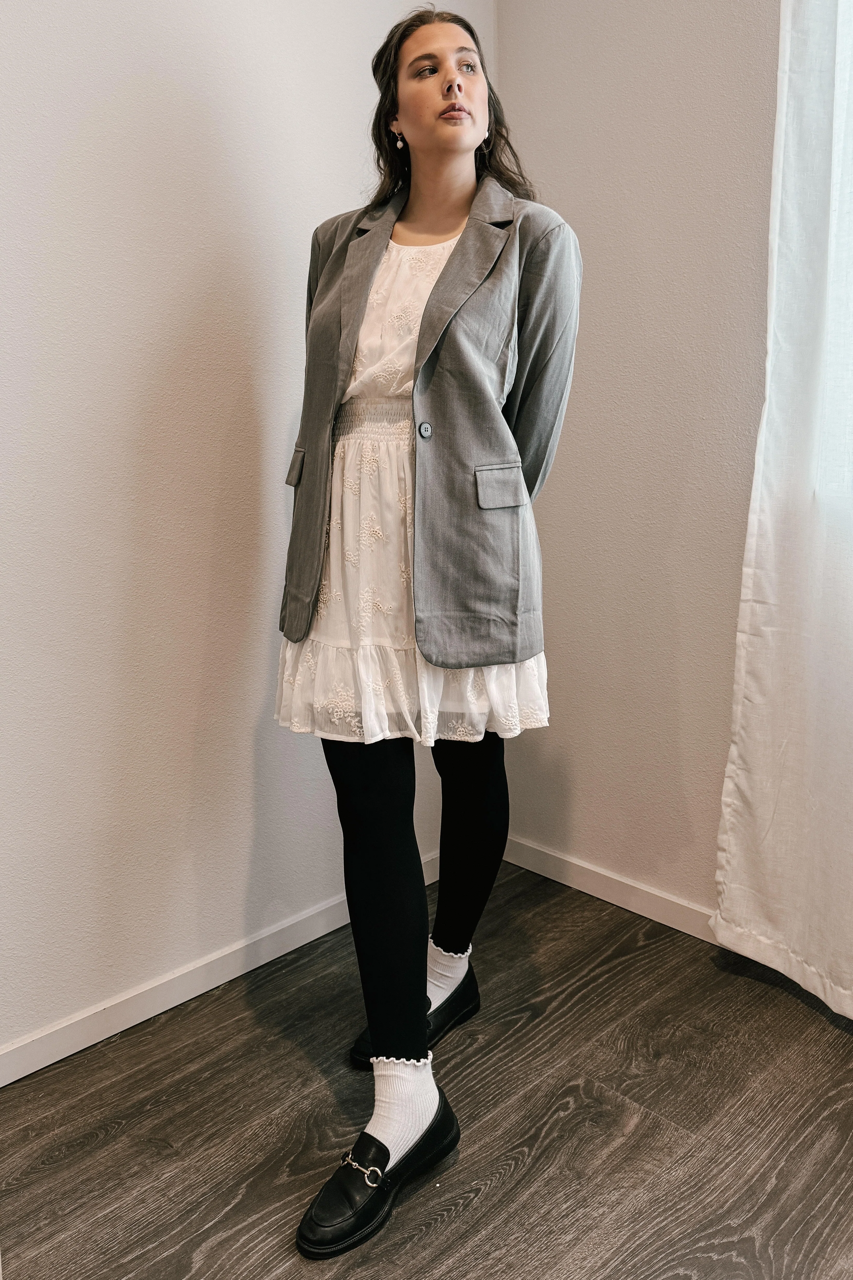 Heather Grey Oversized Twill Blazer Jacket - Image 3