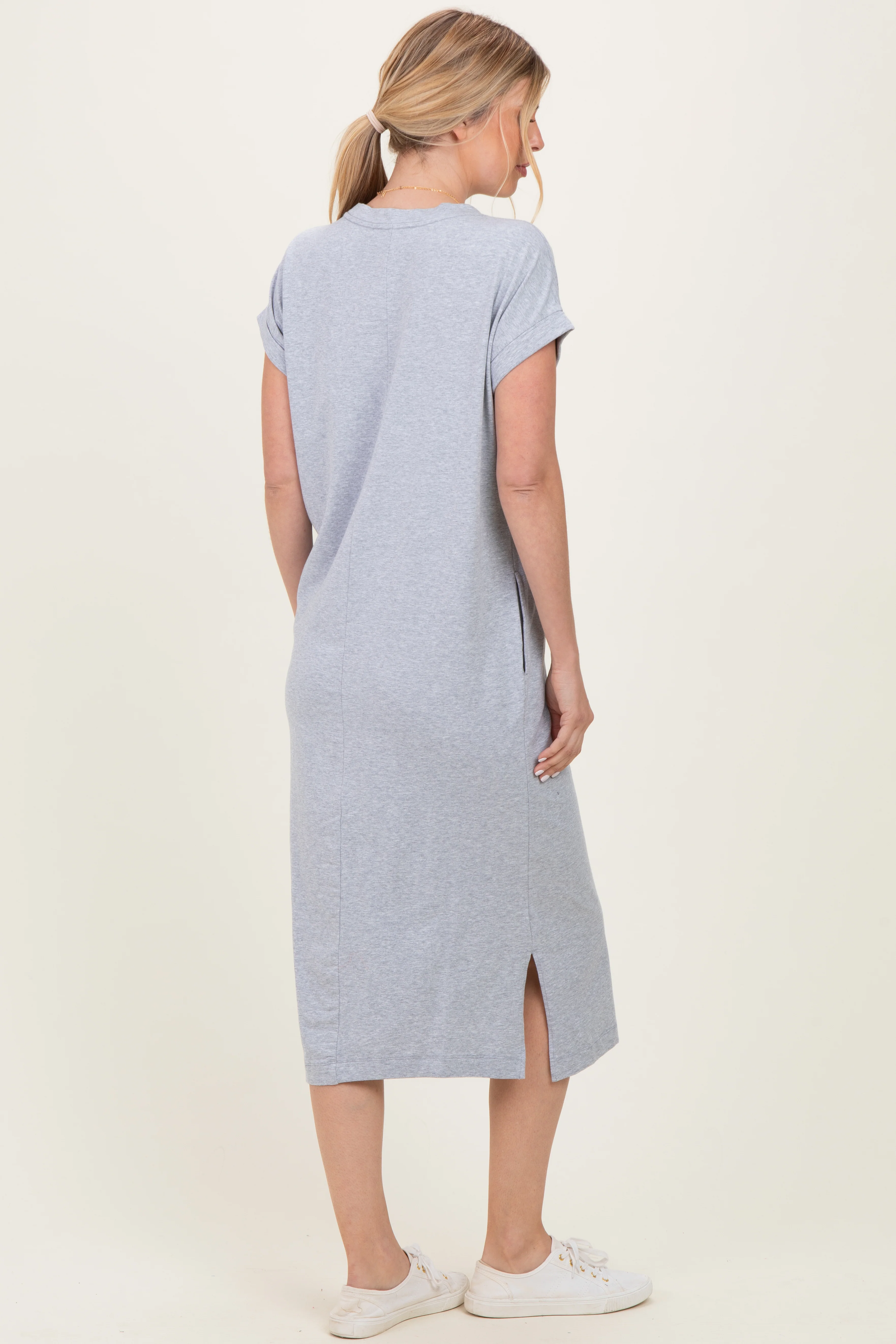 Heather Grey Pocket Front Midi T-Shirt Dress - Image 4