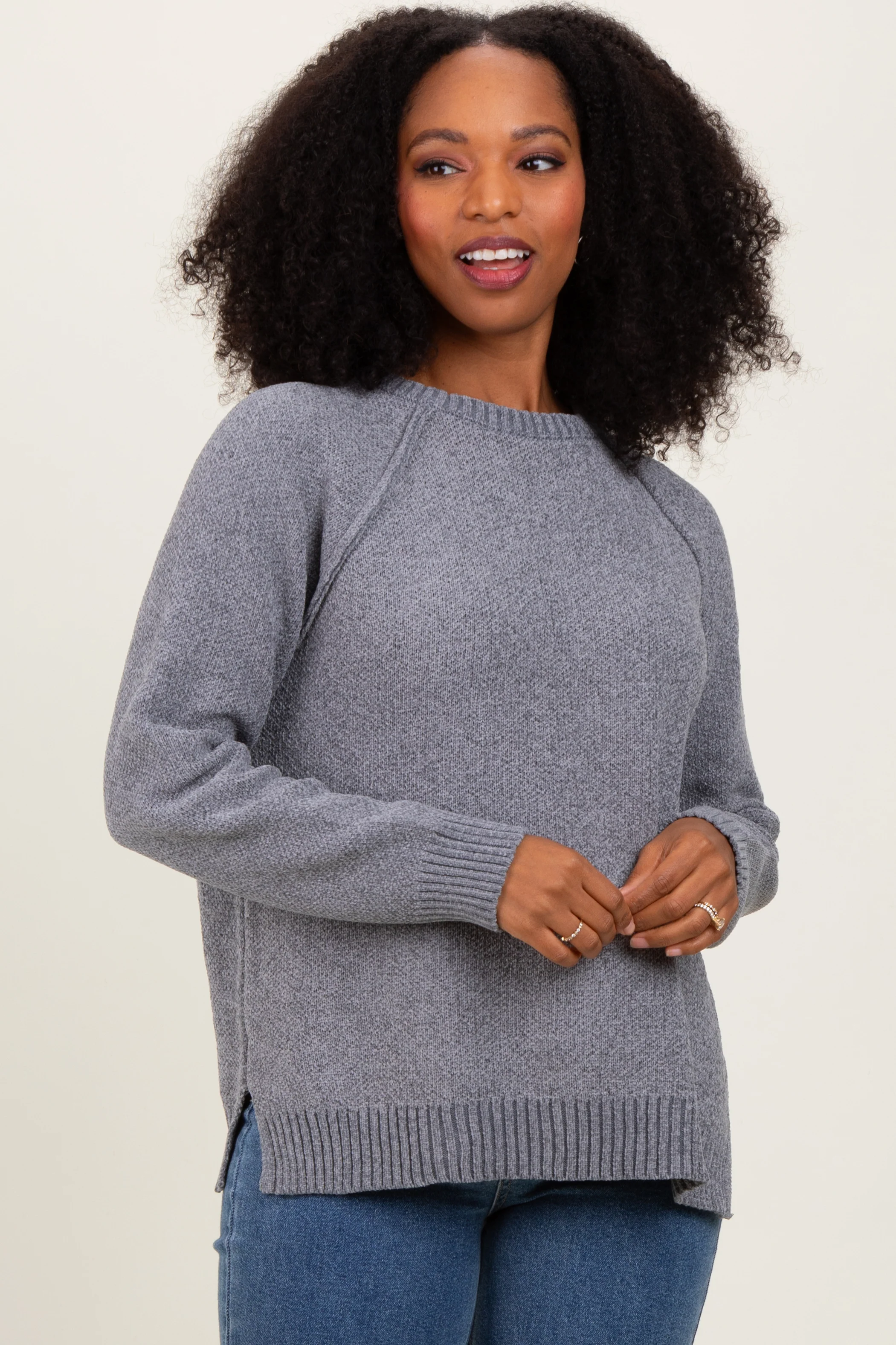 Heather Grey Raglan Knit Sweater - Image 2