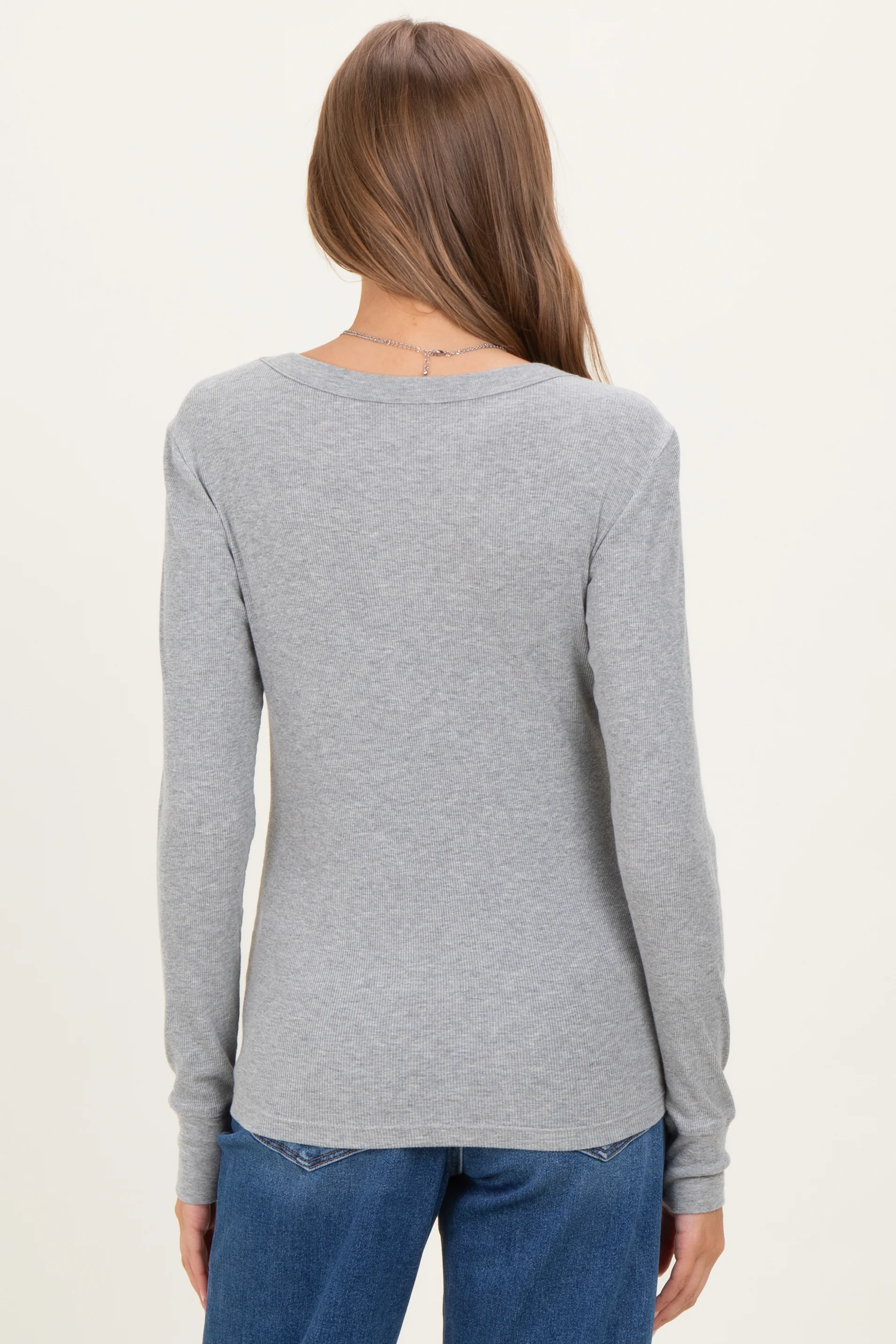 Heather Grey Ribbed Basic Maternity Long Sleeve Top - Image 4