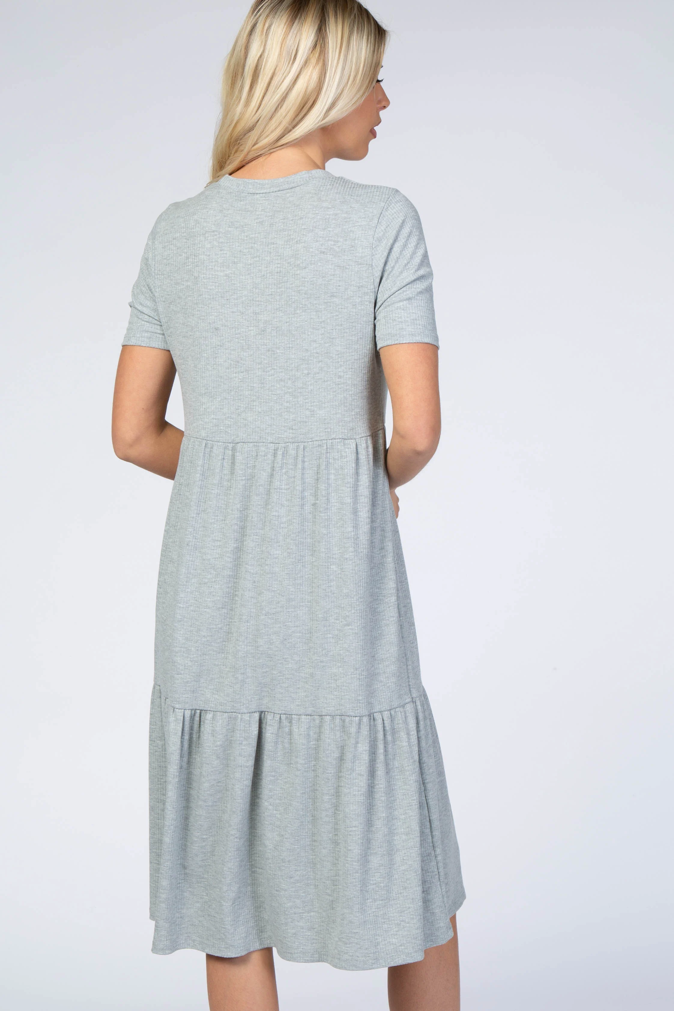 Heather Grey Ribbed Tiered Dress - Image 3