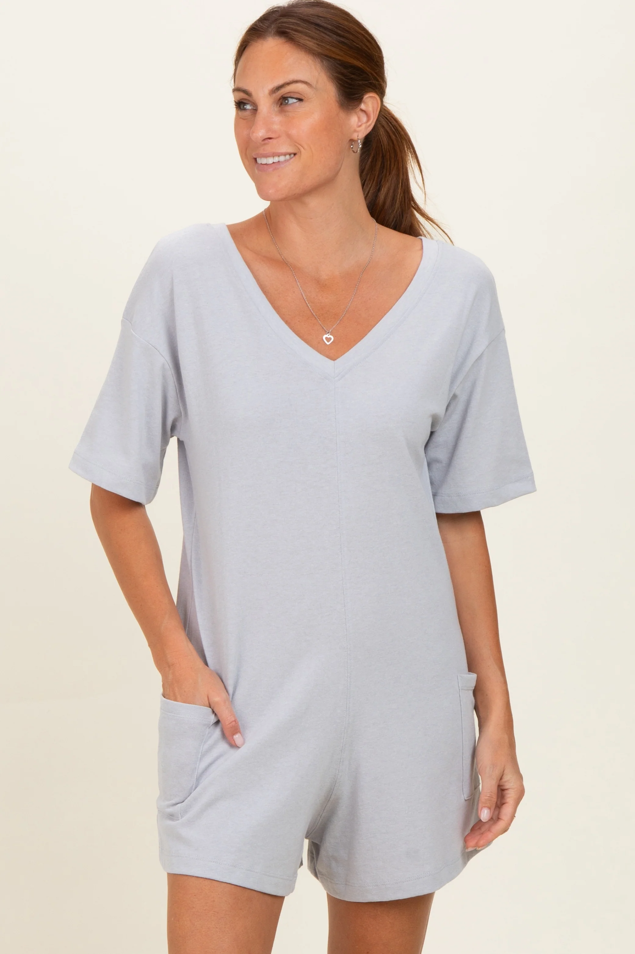 Heather Grey Scoop Neck Maternity Romper - Image 5