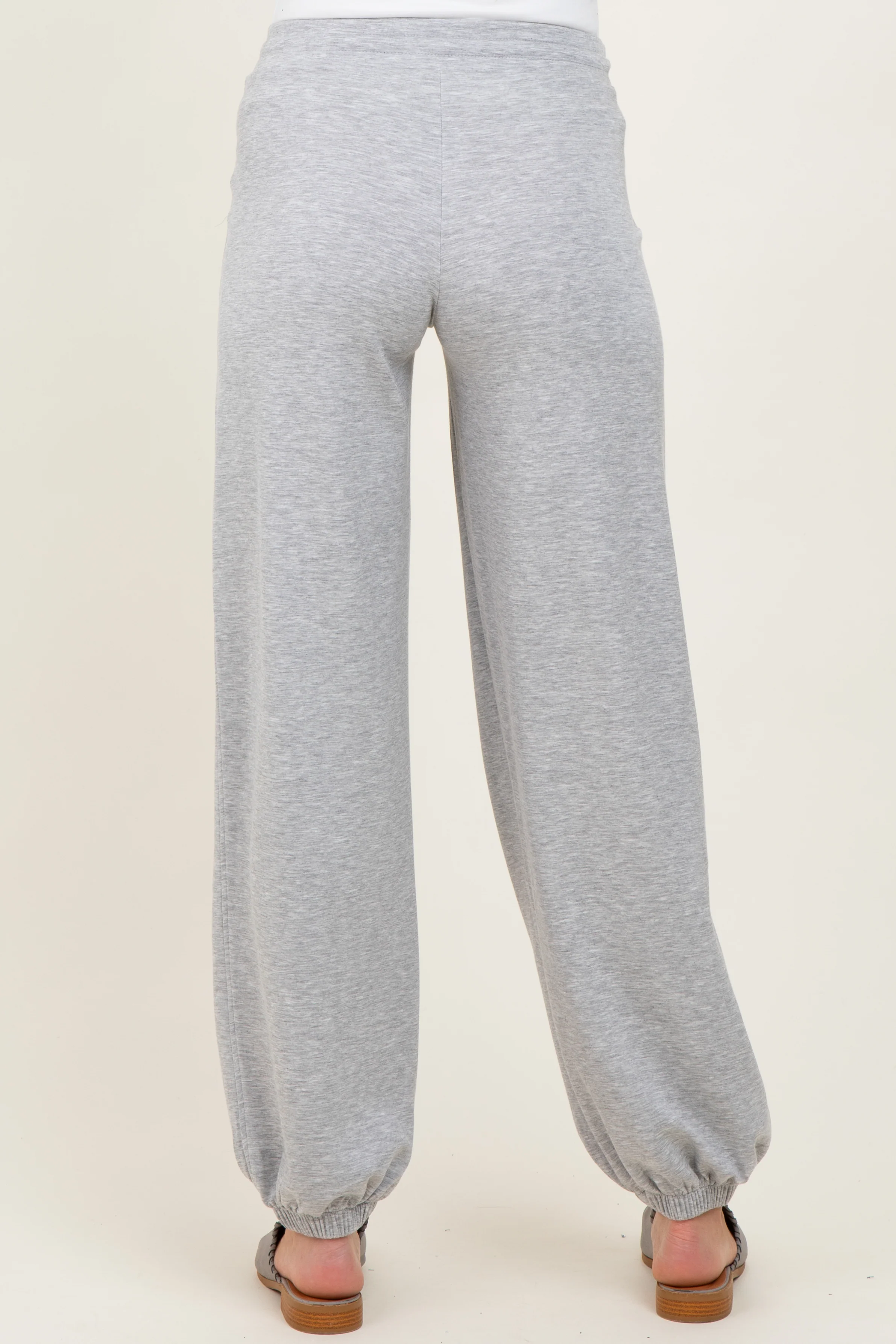 Heather Grey Scuba Drawstring Waist Relaxed Maternity Jogger Sweatpants - Image 5