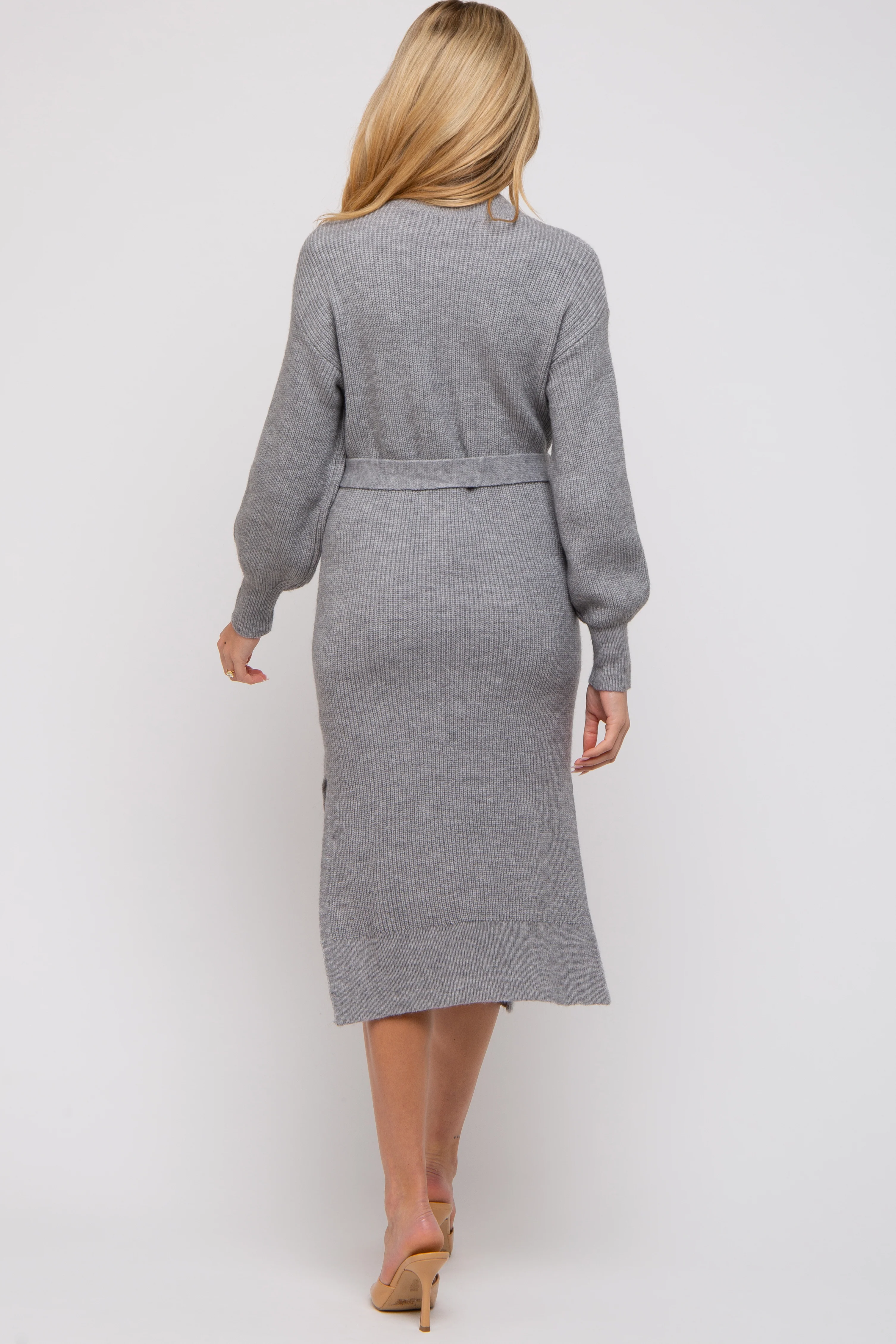 Heather Grey Side Slit Maternity Sweater Midi Dress - Image 4