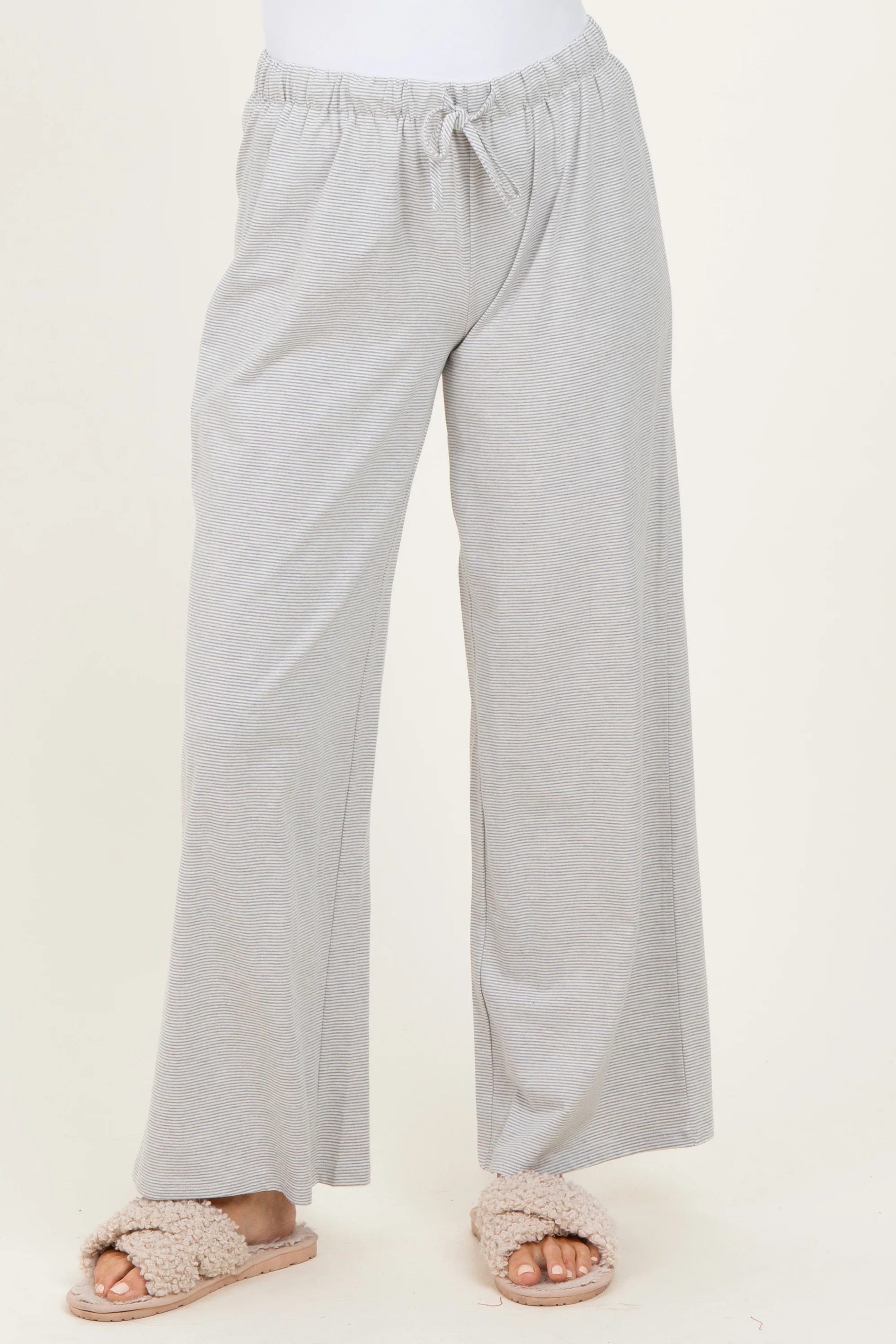 Heather Grey Striped Front Tie Lounge Pants - Image 3