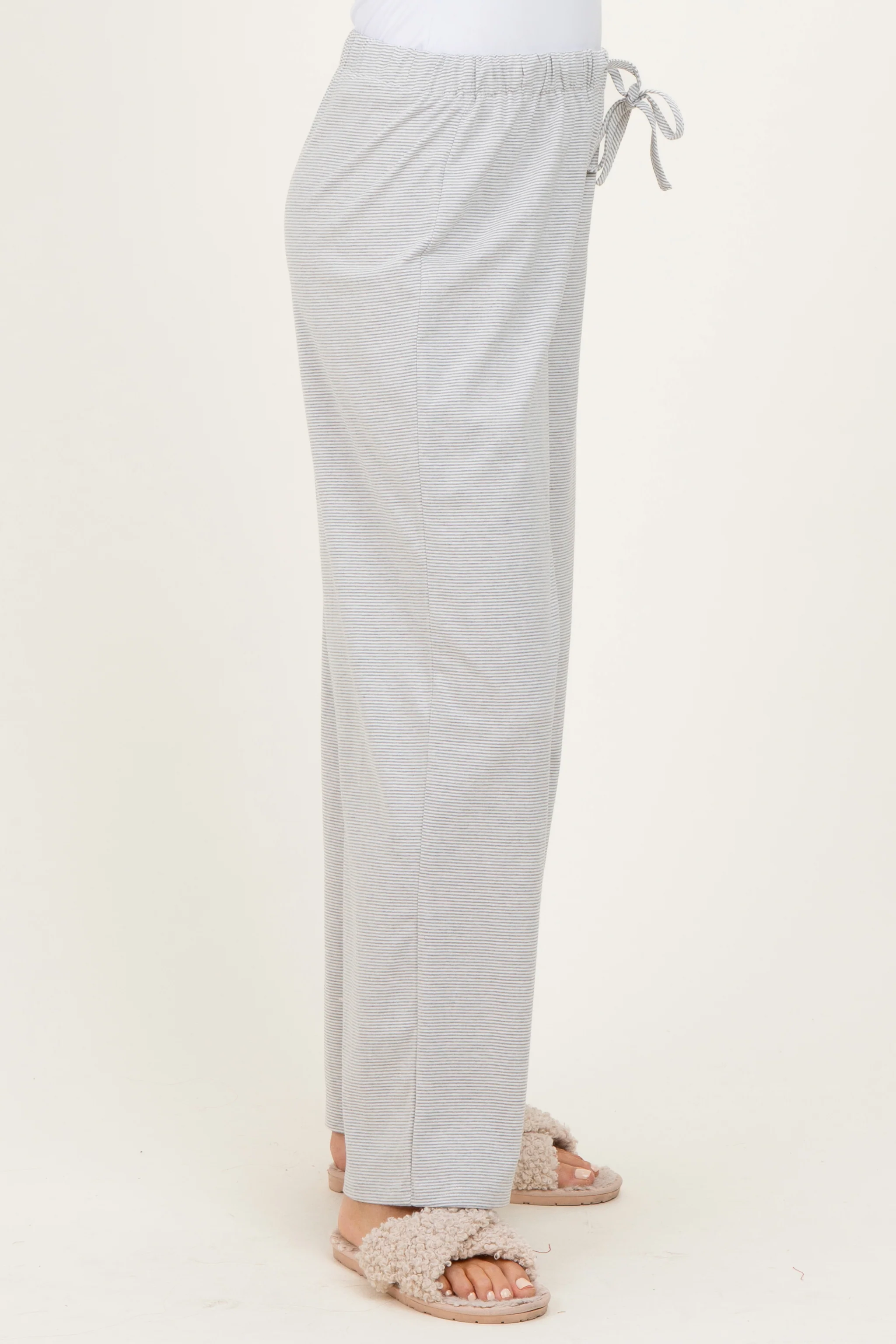 Heather Grey Striped Front Tie Lounge Pants - Image 4