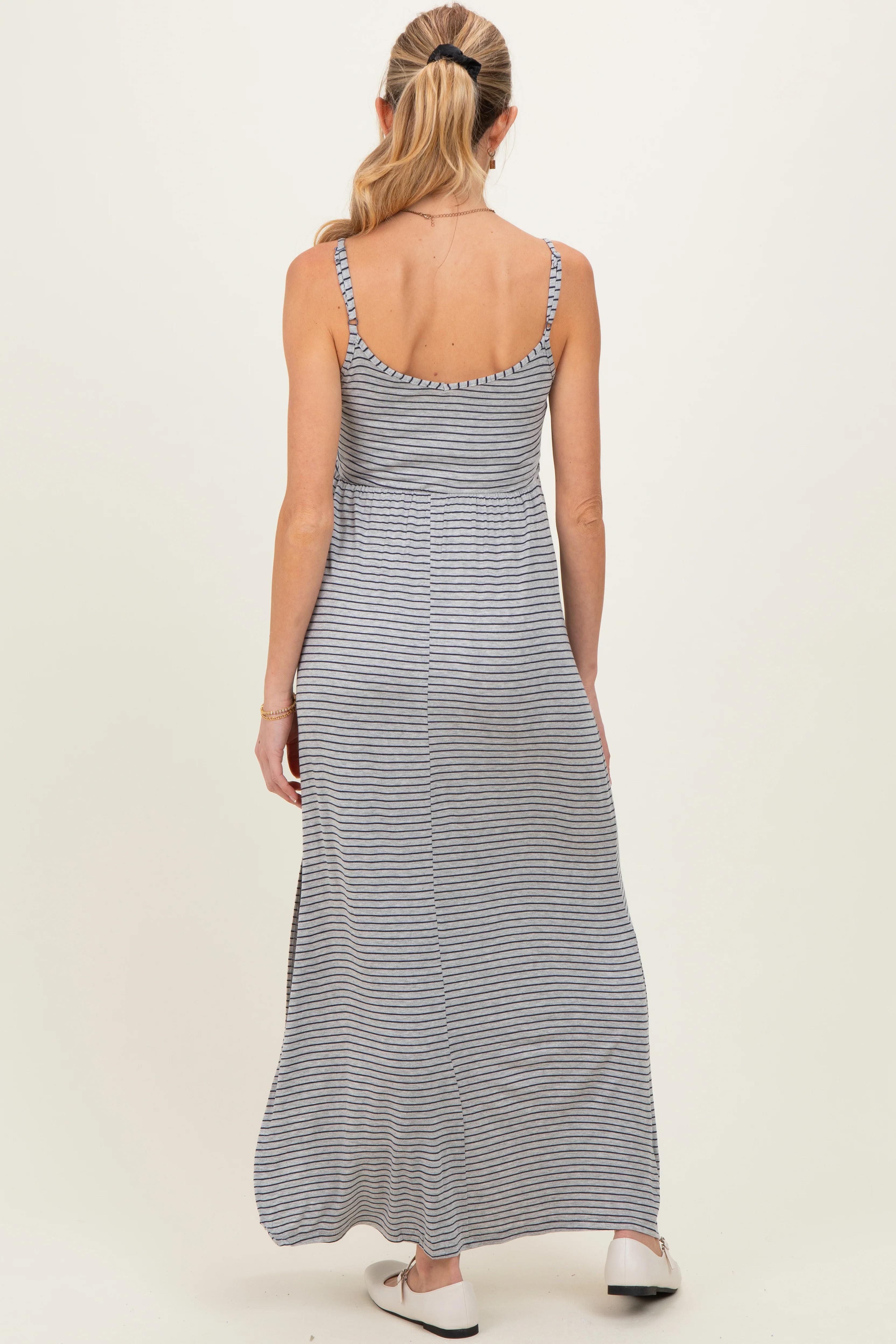 Heather Grey Striped Sleeveless Maternity Maxi Dress - Image 4