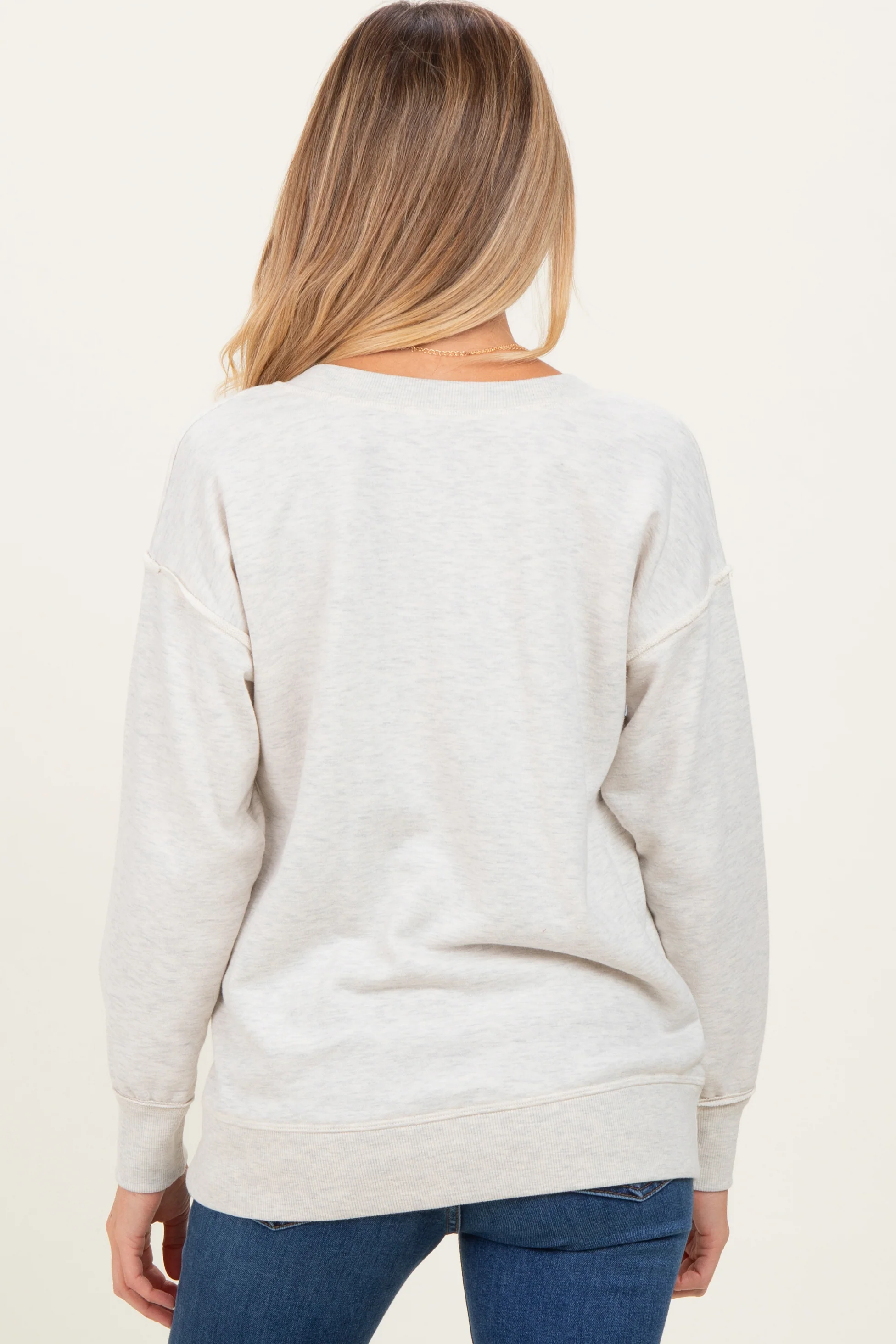 Heather Grey V-Neck Long Sleeve Maternity Pullover Top - Image 4