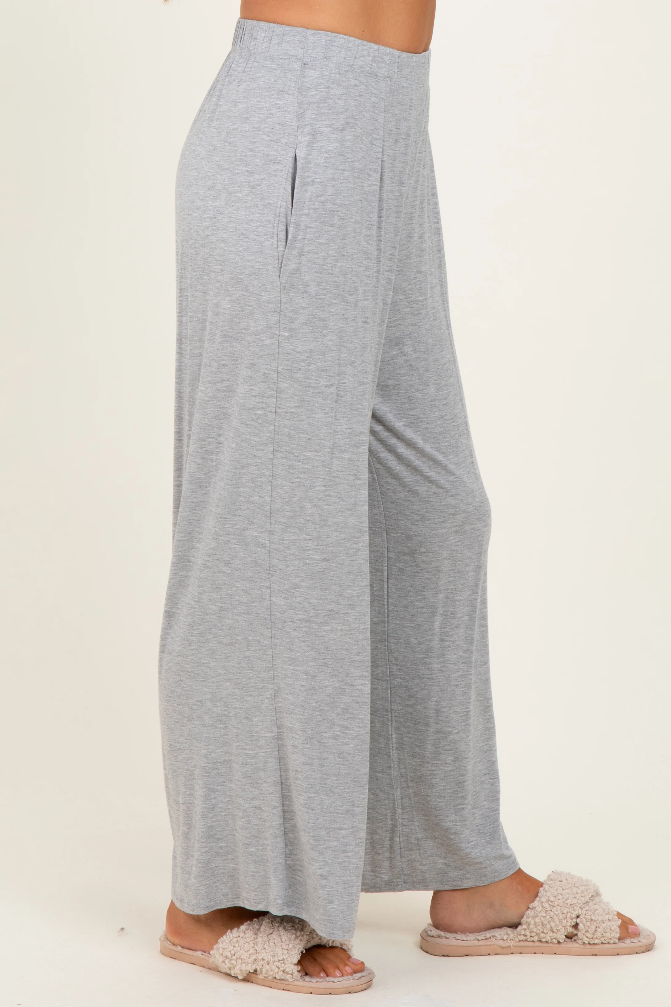 Heather Grey Wide Leg Ankle Lounge Pants - Image 3