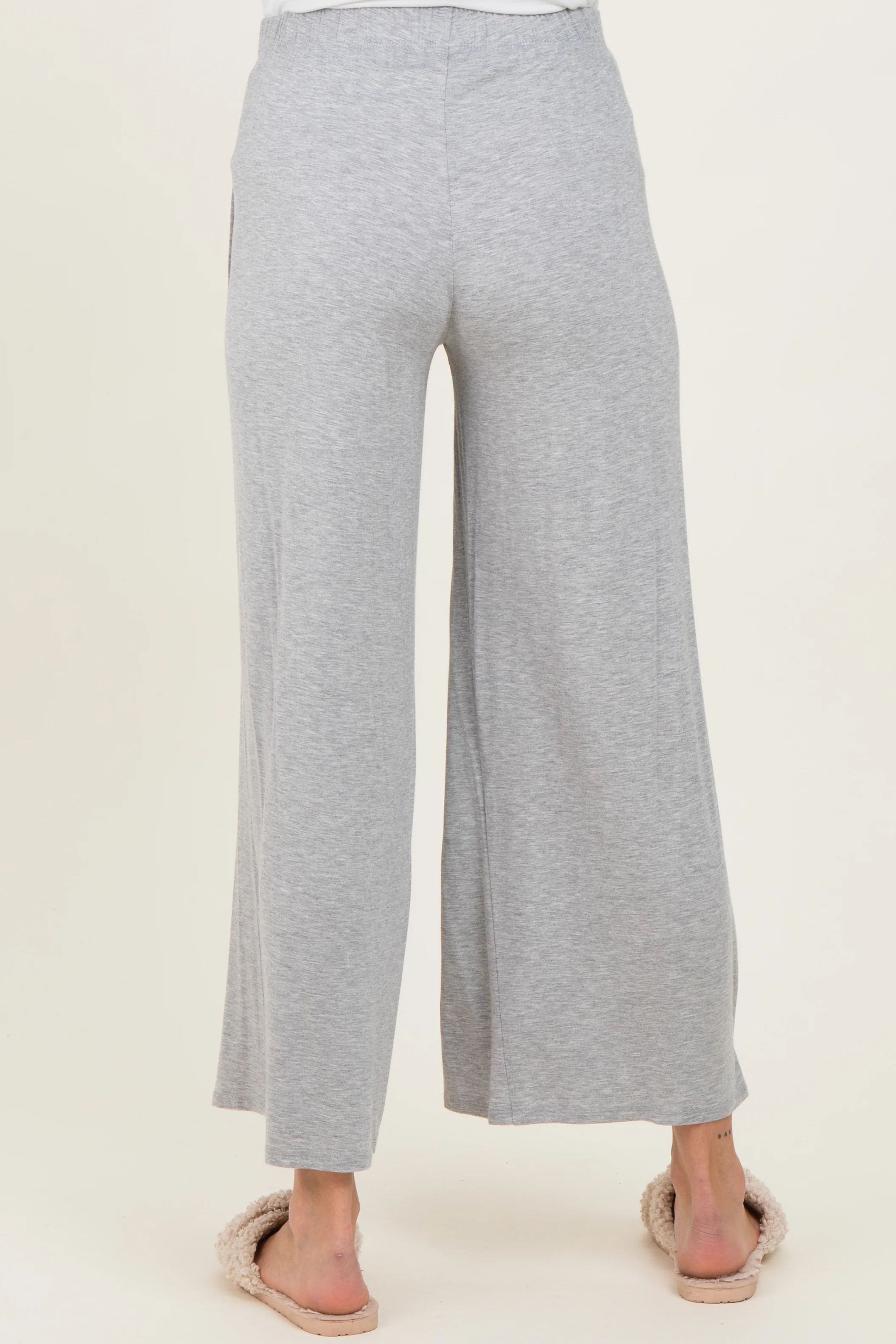 Heather Grey Wide Leg Ankle Maternity Lounge Pants - Image 5