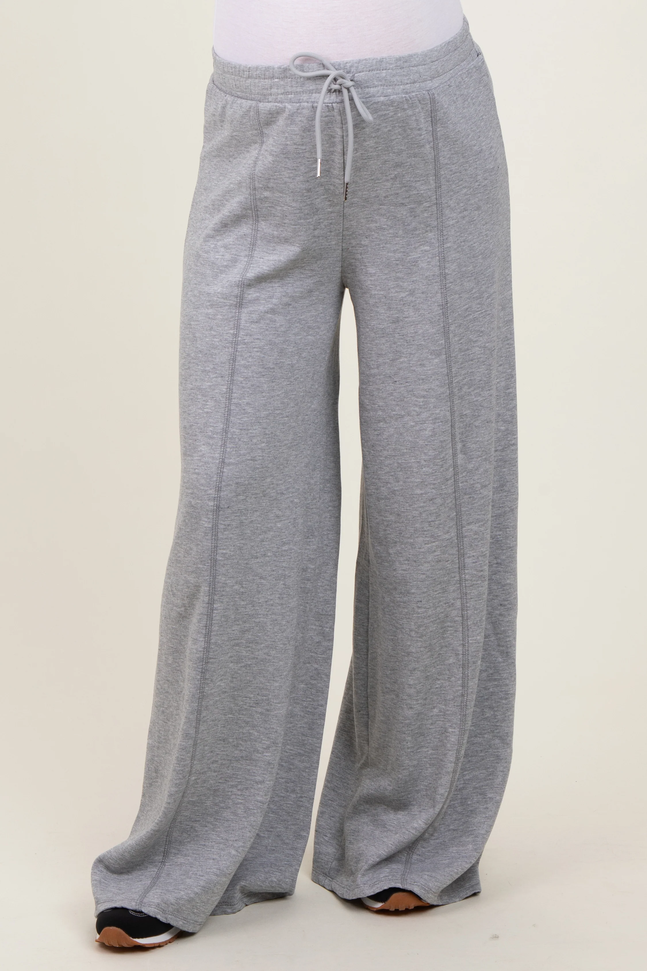 Heather Grey Wide Leg Drawstring Maternity Sweatpants - Image 3