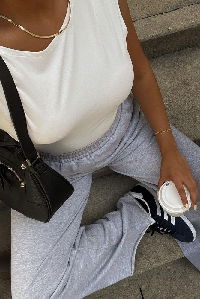 Heather Grey Wide Leg Fray Hem Sweatpants - Image 6