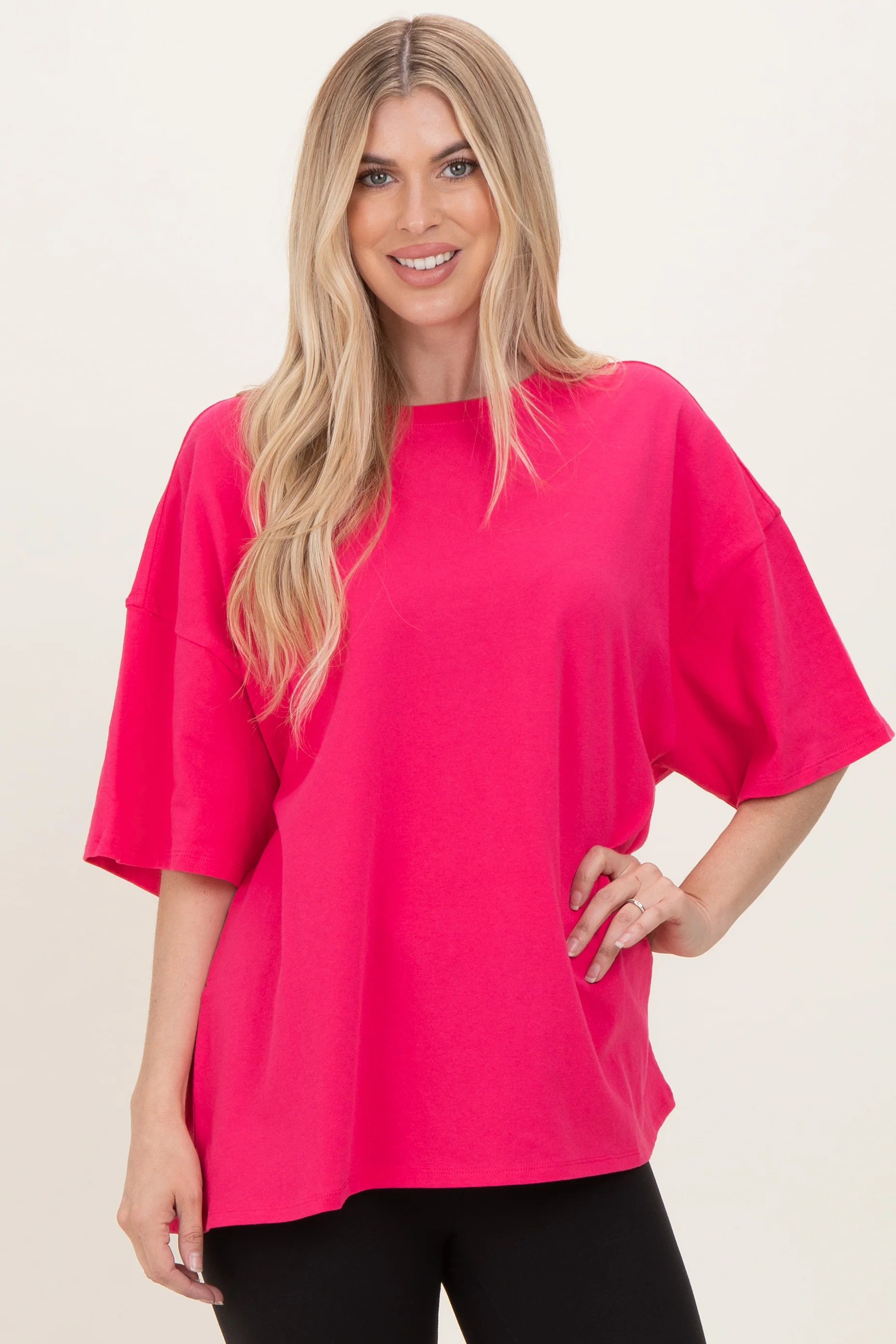 Hot Pink Cotton Oversized Maternity Tee - Image 4