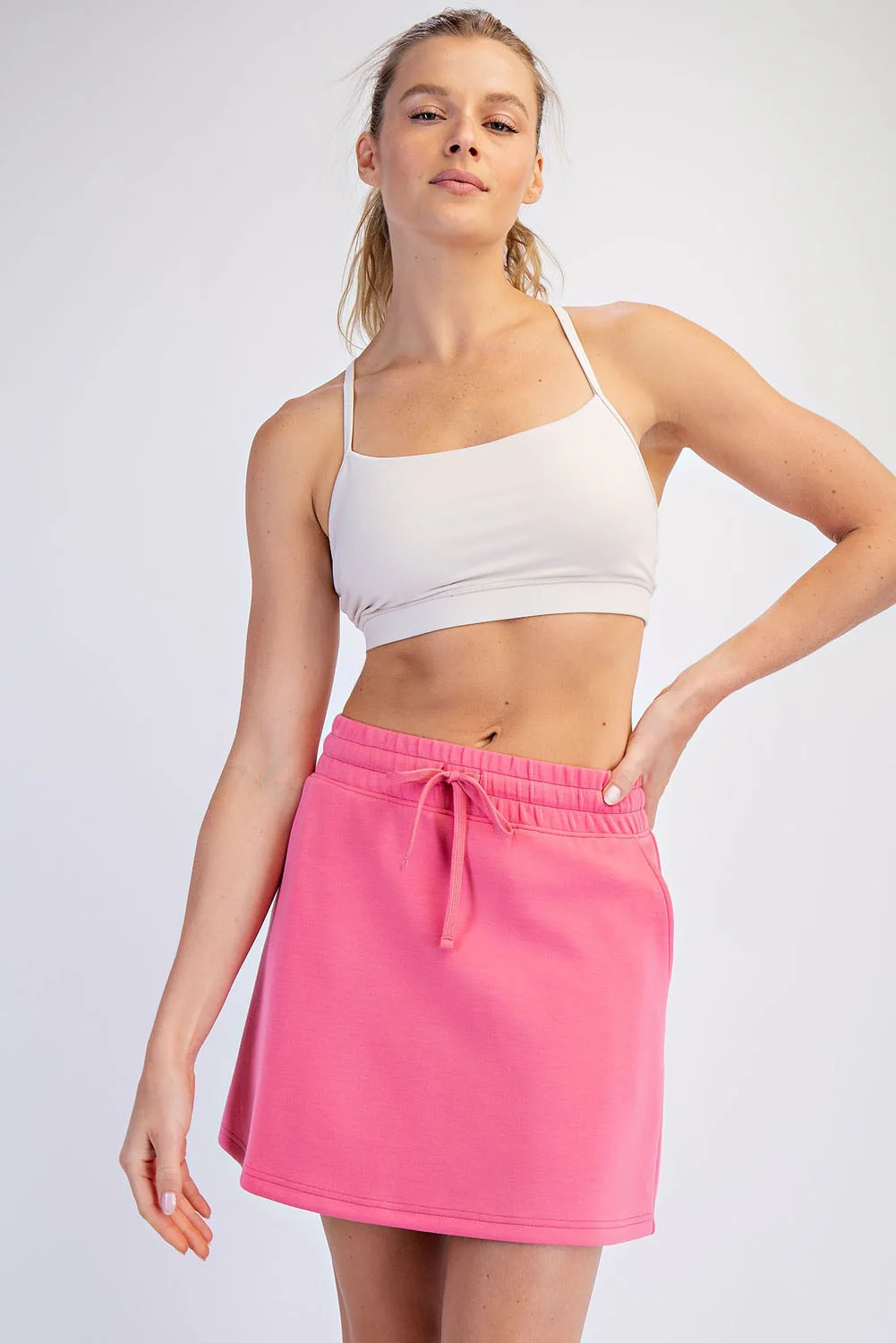 Hot Pink Drawstring Maternity Mini Skort - Image 6