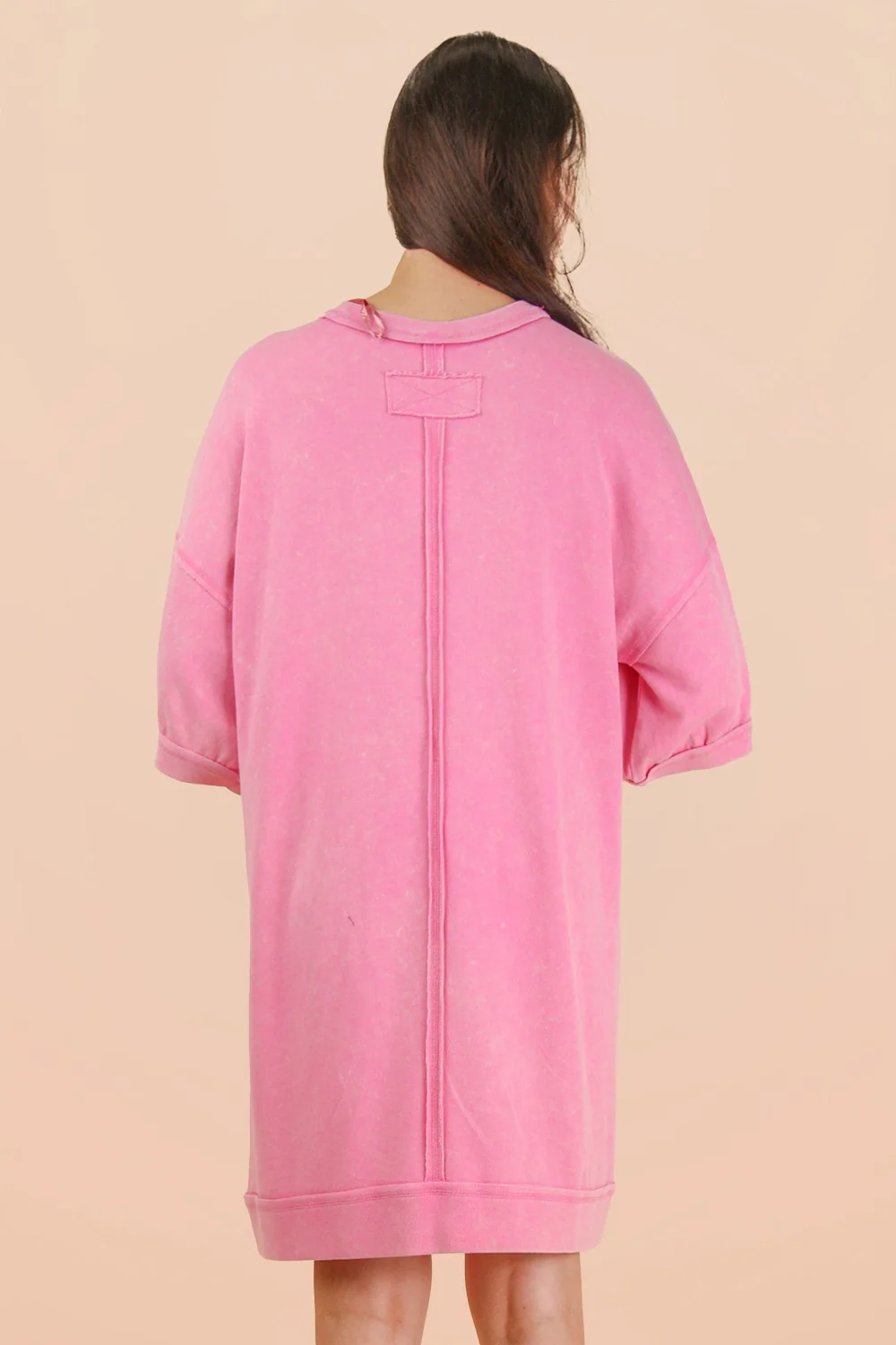 Hot Pink Mineral Wash French Terry Knit T-Shirt Dress - Image 8