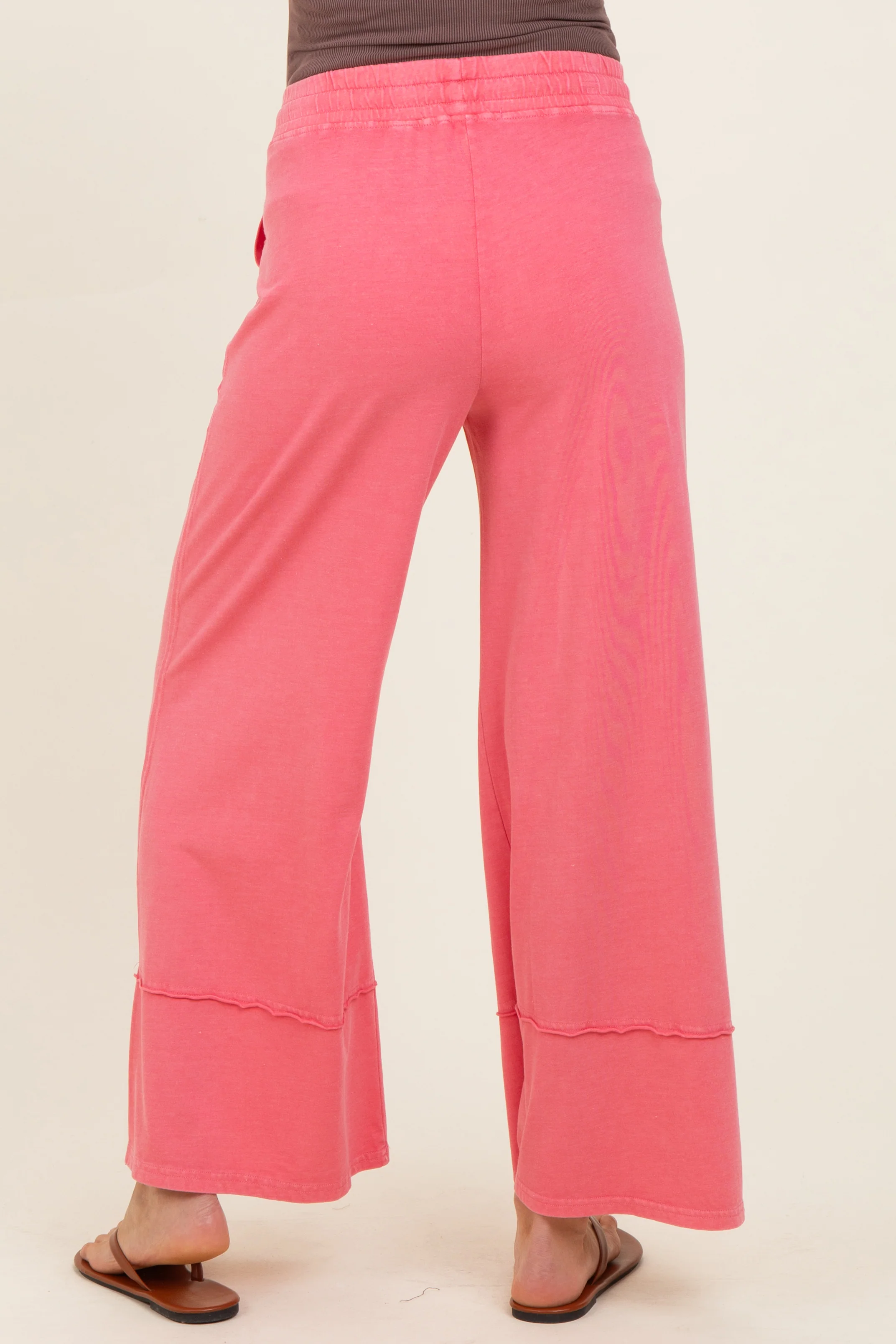 Hot Pink Mineral Wash Wide Leg Ankle Maternity Pants - Image 4