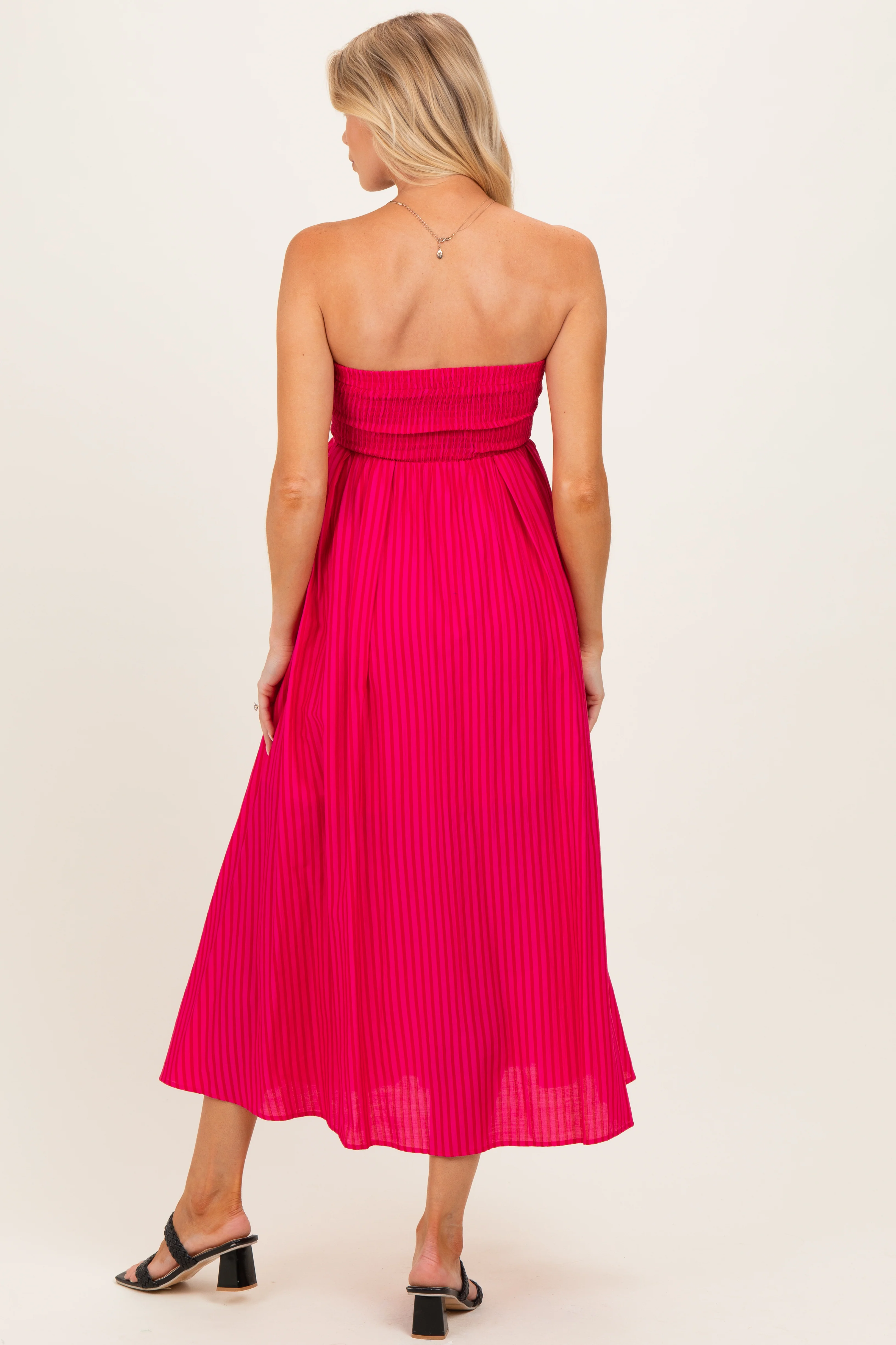 Hot Pink Striped Strapless Maternity Maxi Dress - Image 4