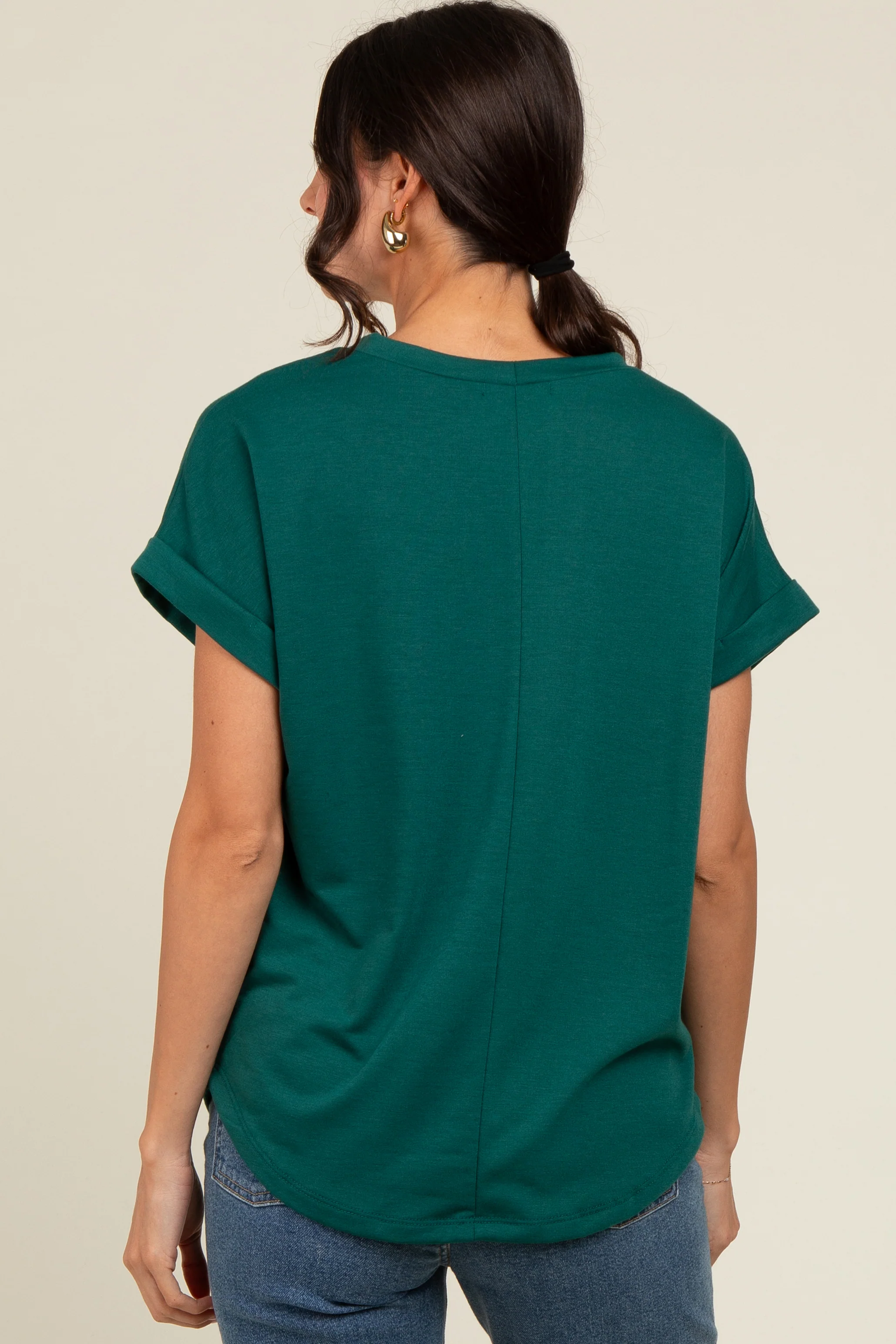 Hunter Green Cuff Sleeve Top - Image 4