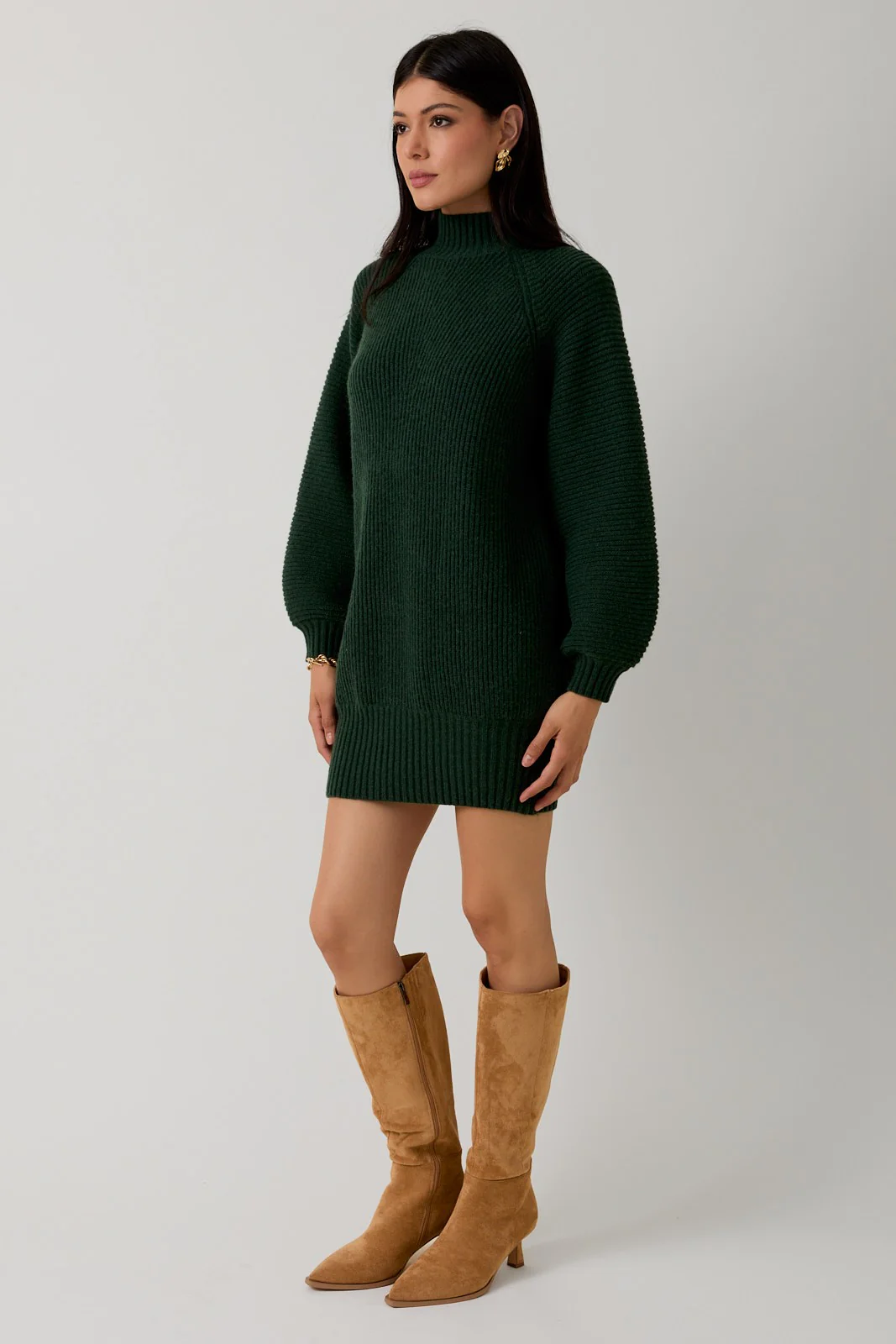 Hunter Green Mock Neck Cozy Sweater Dress - Image 3