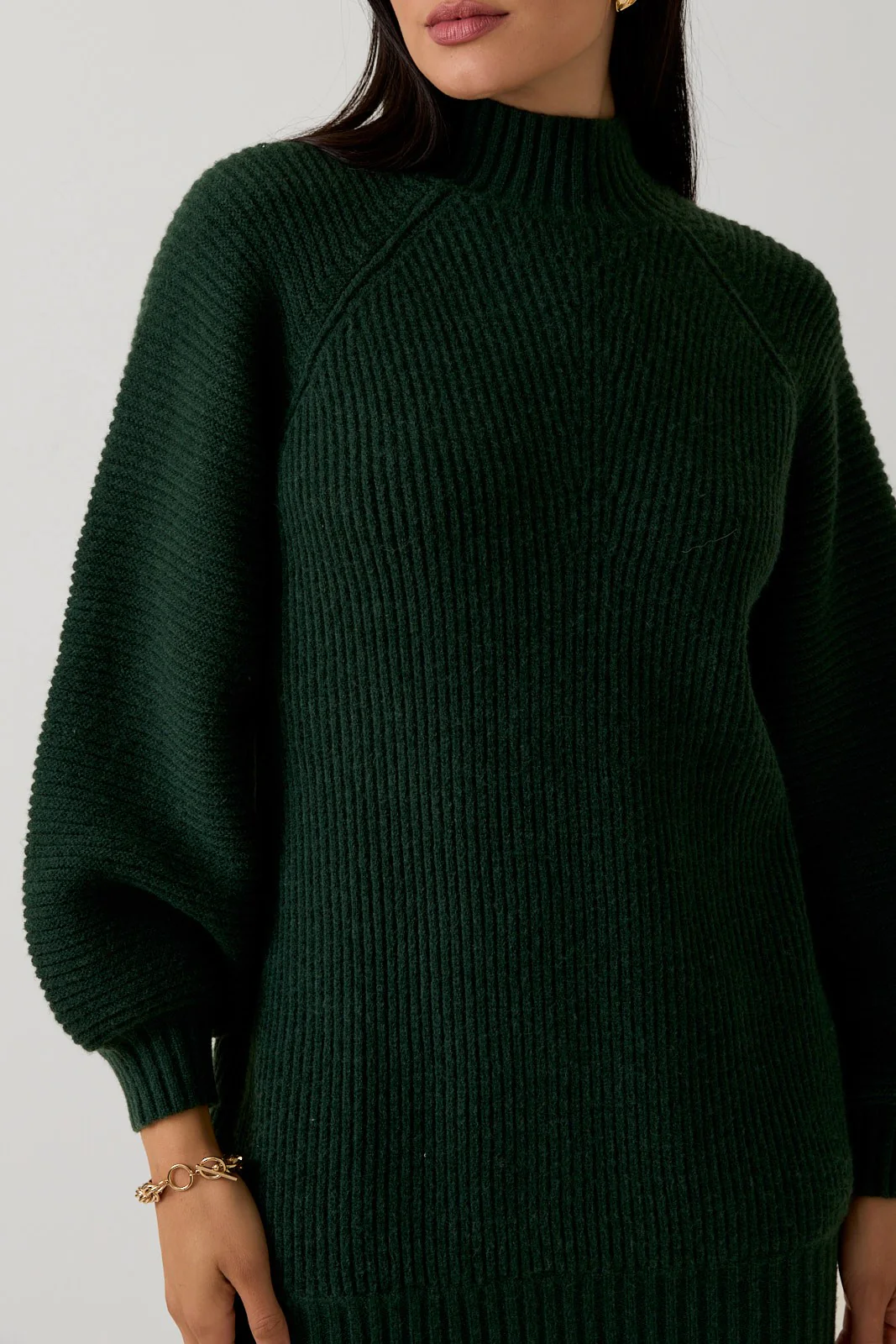 Hunter Green Mock Neck Cozy Sweater Dress - Image 4